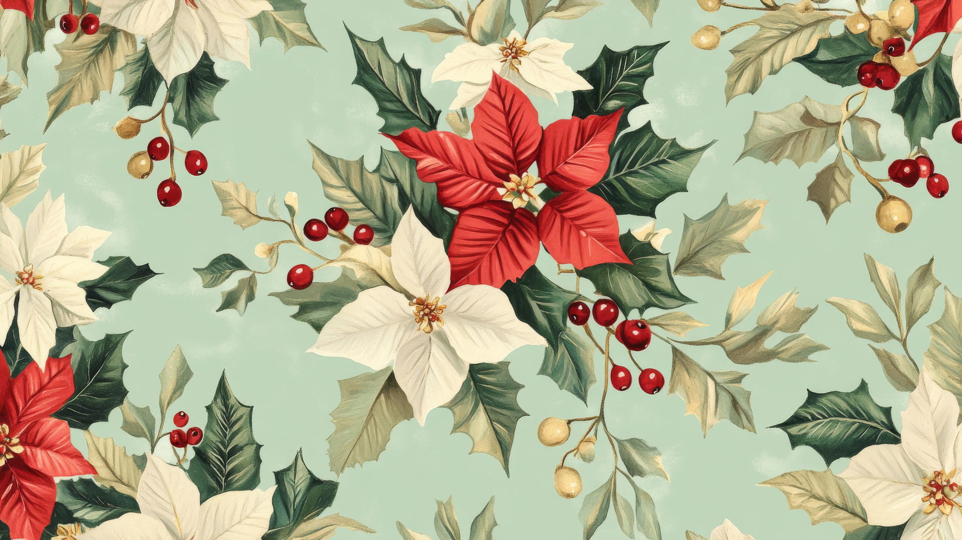 Preppy Christmas wallpaper with floral poinsettias and mistletoe