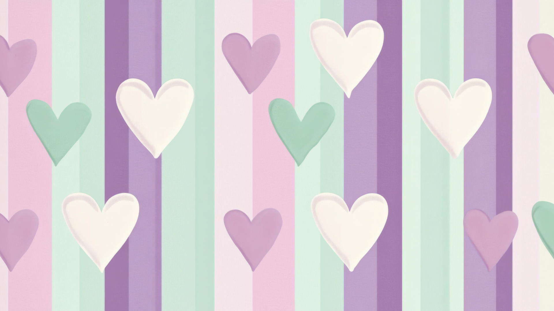 purple preppy wallpaper with purple and white striped hearts on pastel lavender background with mint green accents