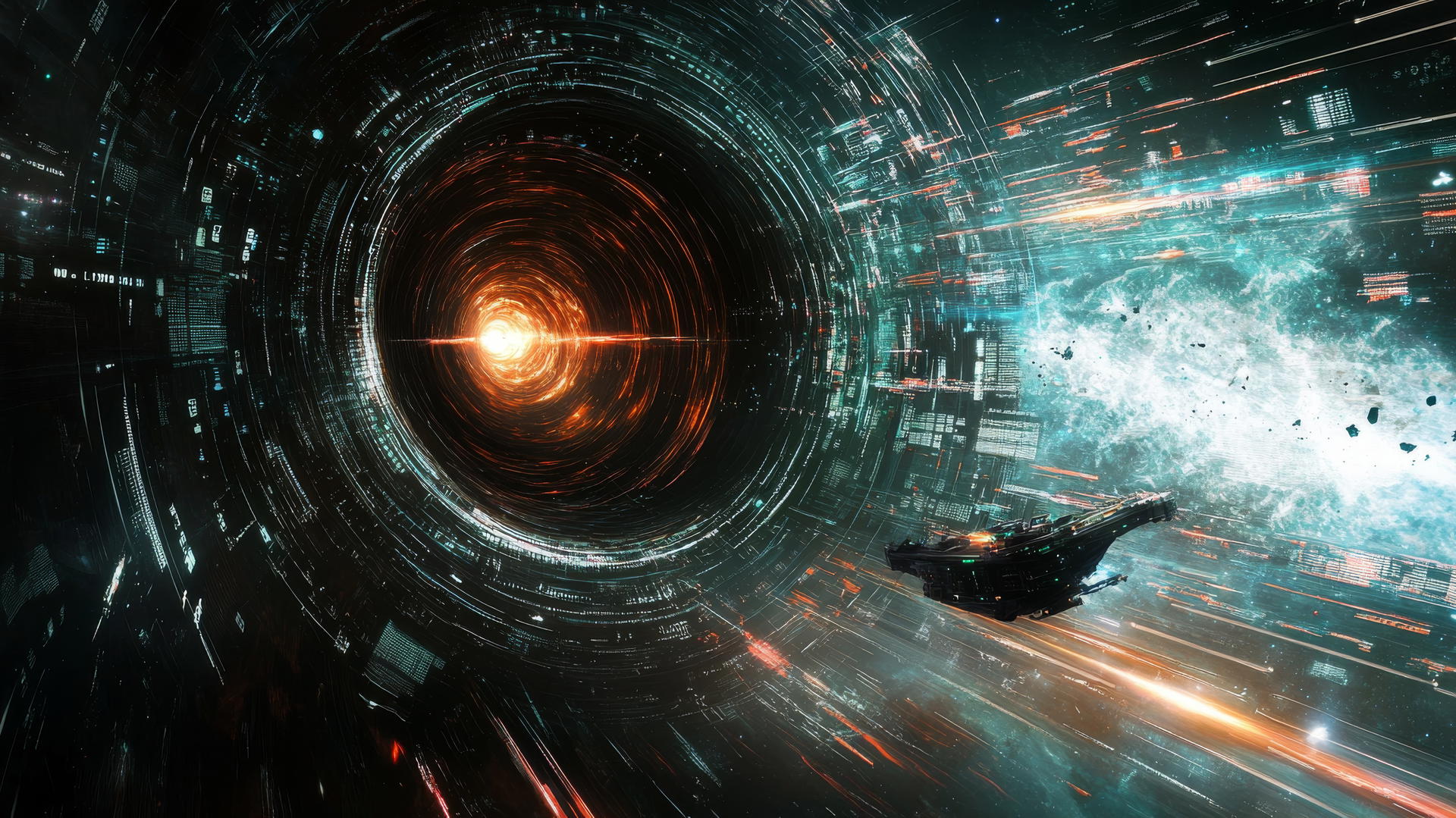 high-tech black hole wallpaper studied by advanced robotic probes with holographic displays