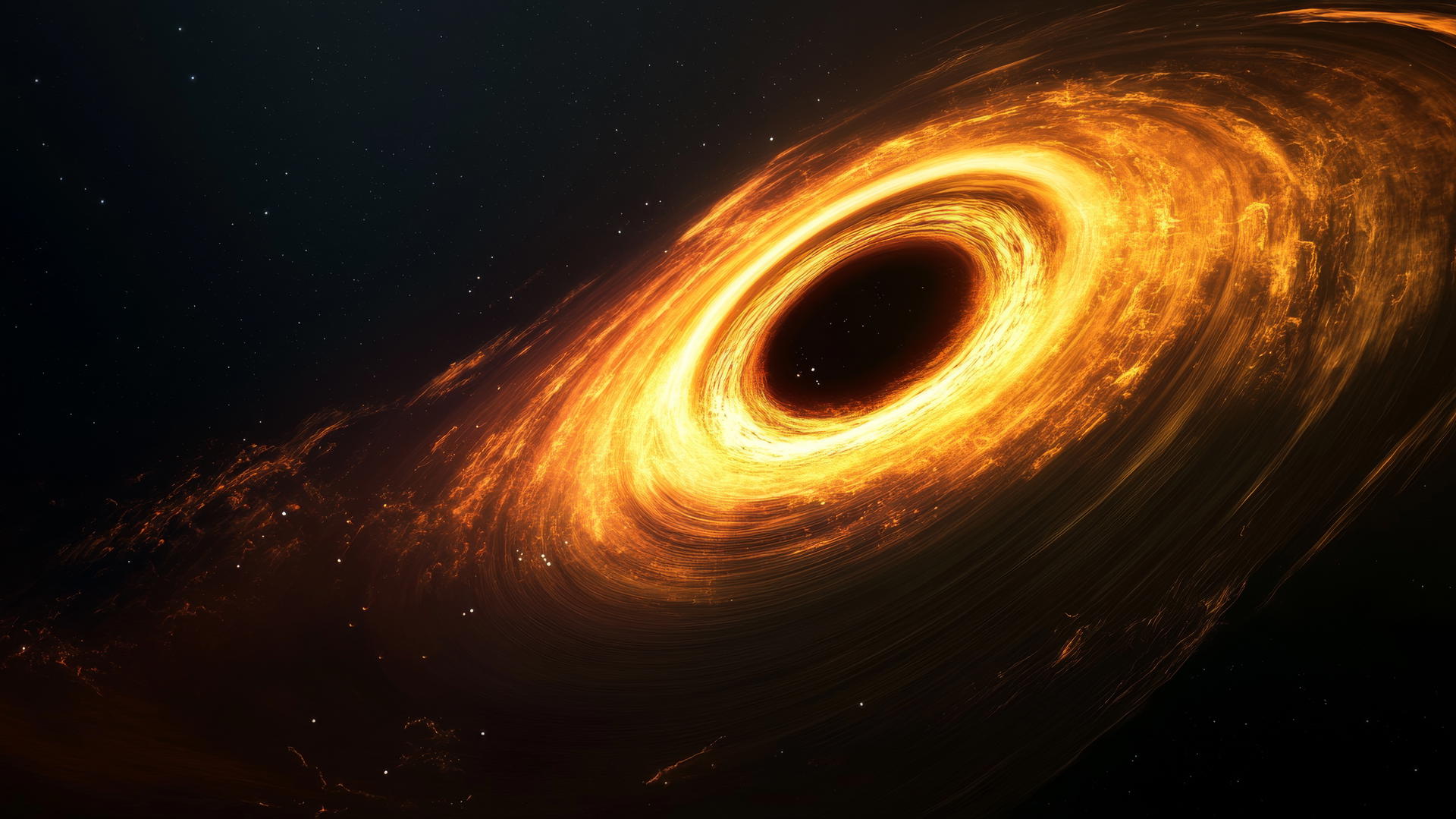 black hole wallpaper with glowing spiraling gases and debris