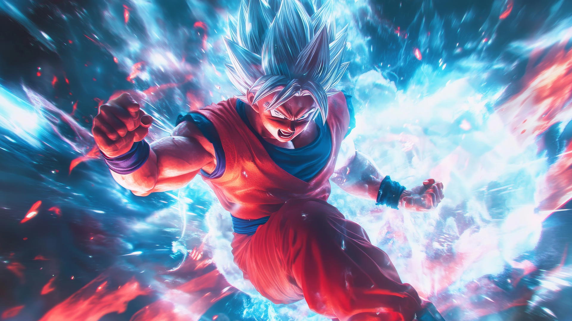 Goku Ultra Instinct wallpaper 4K: Goku unleashing punches with silver hair and glowing aura