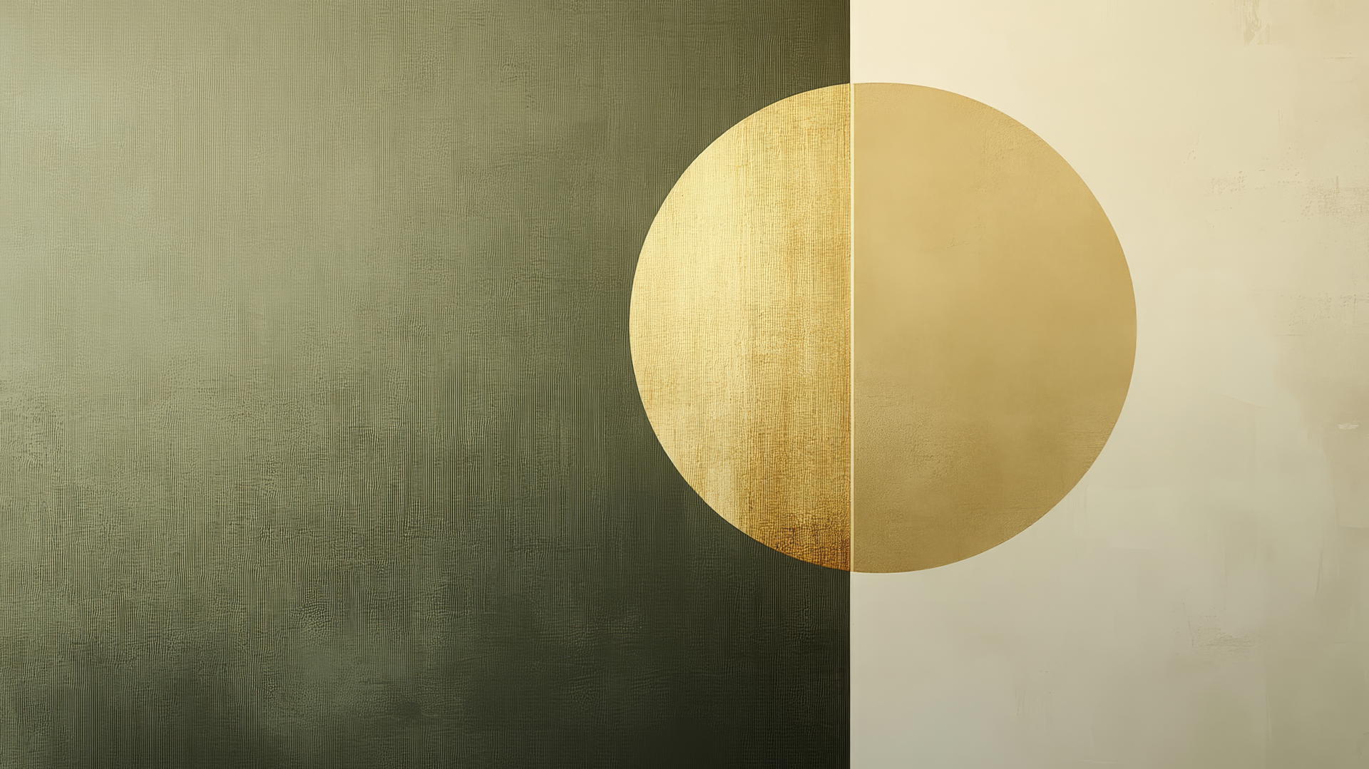 Minimalist olive green wallpaper with gradient and gold geometric shapes