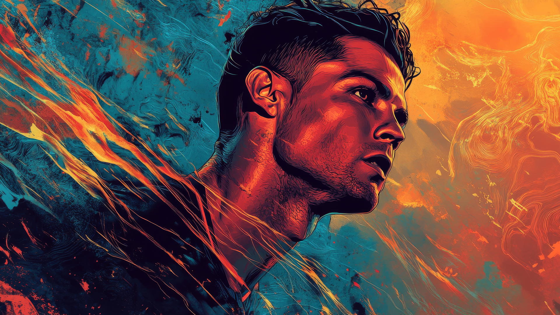 Cool Ronaldo wallpaper 4K in comic-book style with bold lines and vibrant colors