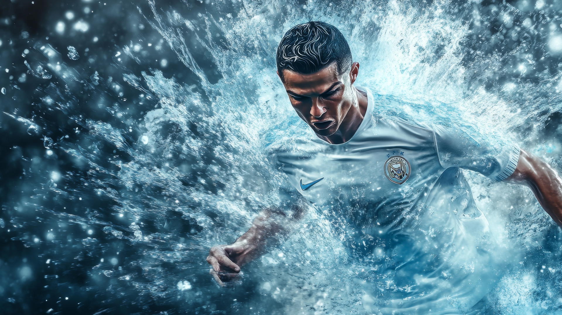 cool Ronaldo wallpaper 4K with ice shards and blue tones