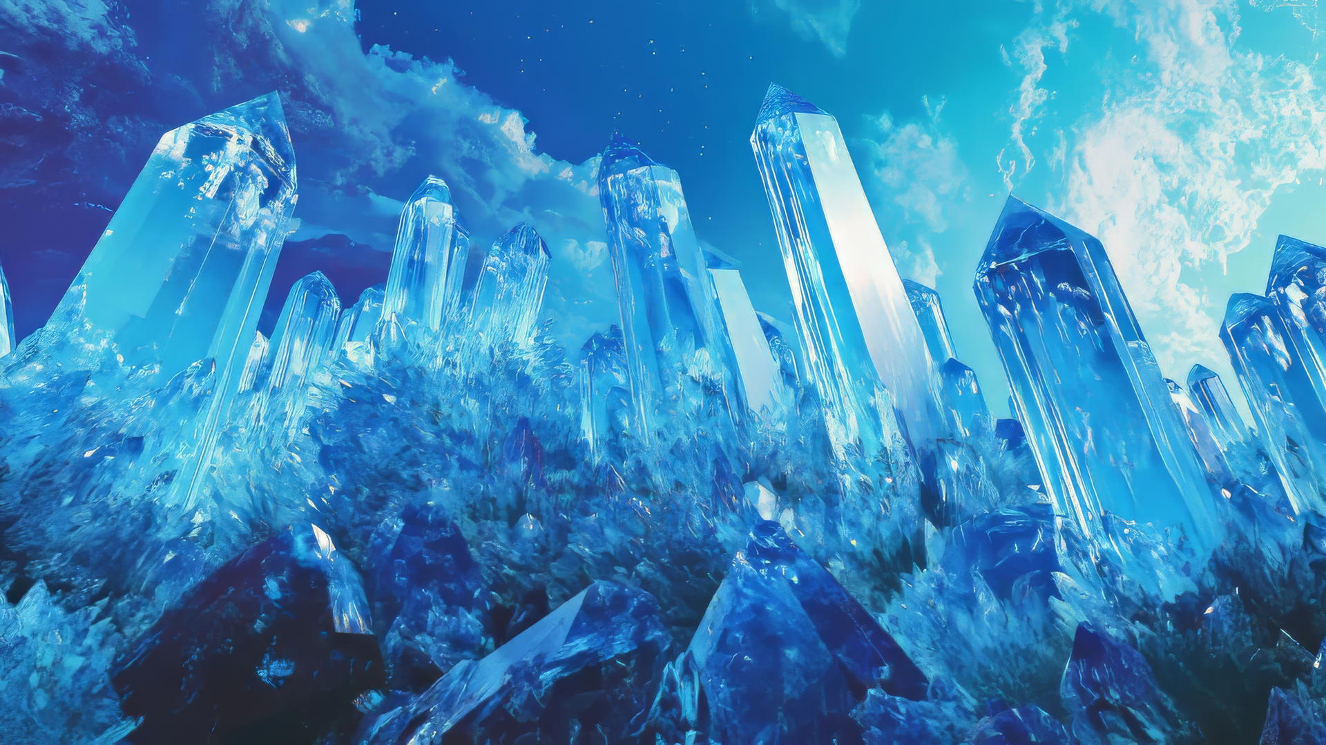 Aesthetic wallpaper blue landscape of sharp, angular blue crystals reflecting light.