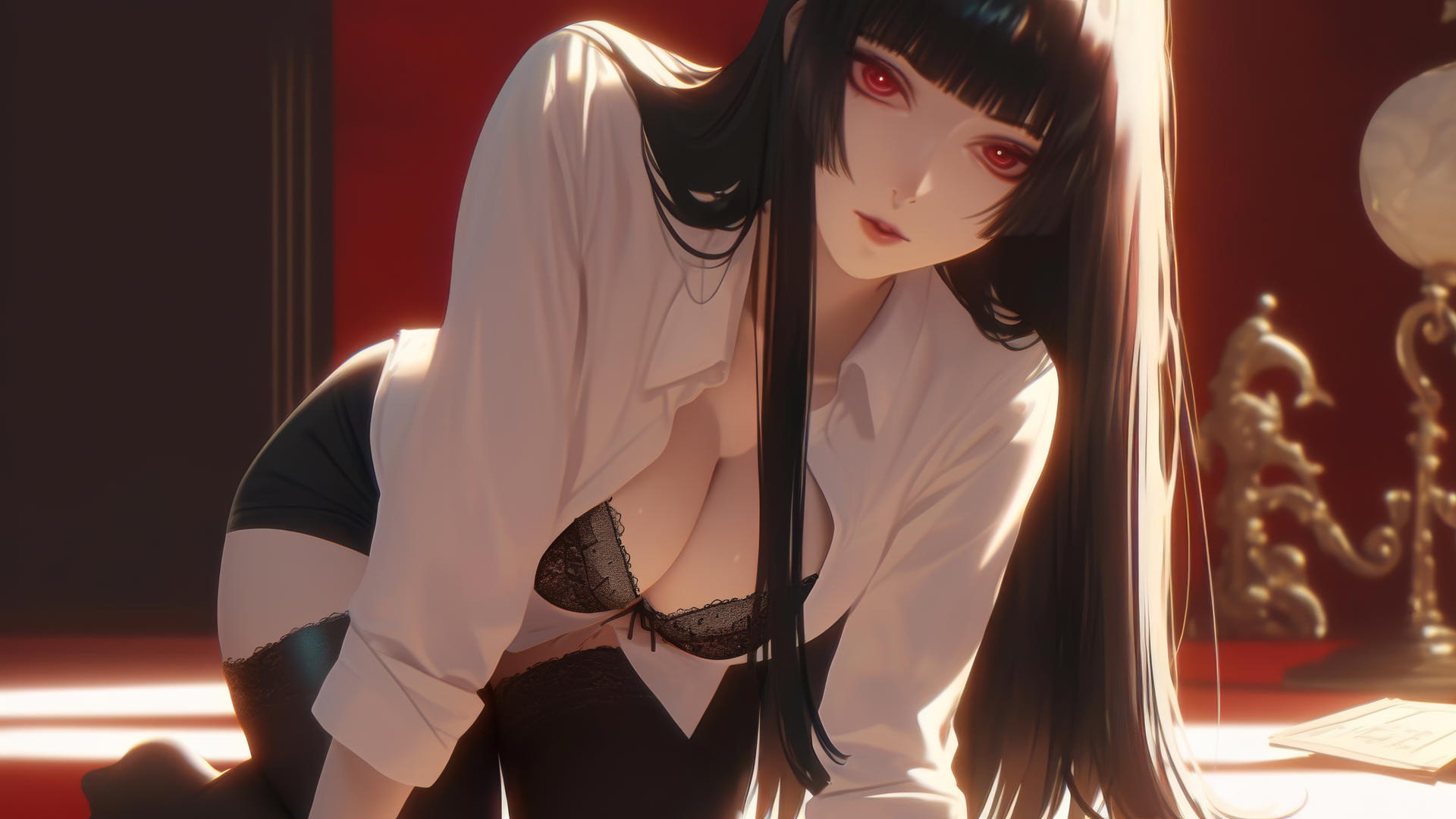 Yumeko Jabami kneeling in hotel room