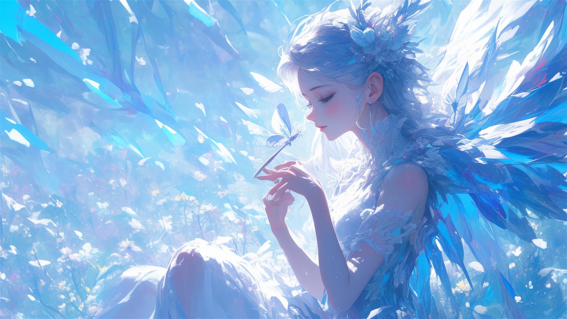 A beautiful fairy playing a euphonium in a mystical setting.