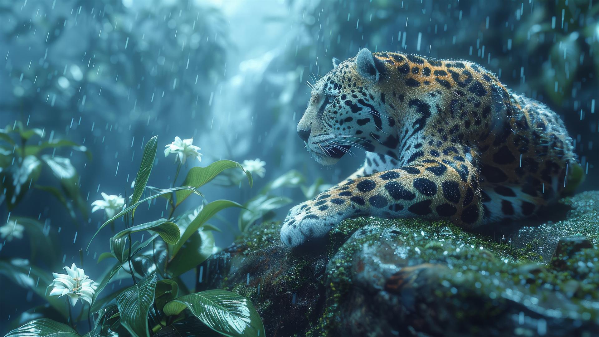 Cinematic silhouette of a serpopard, leopard body with snake neck, backlit.