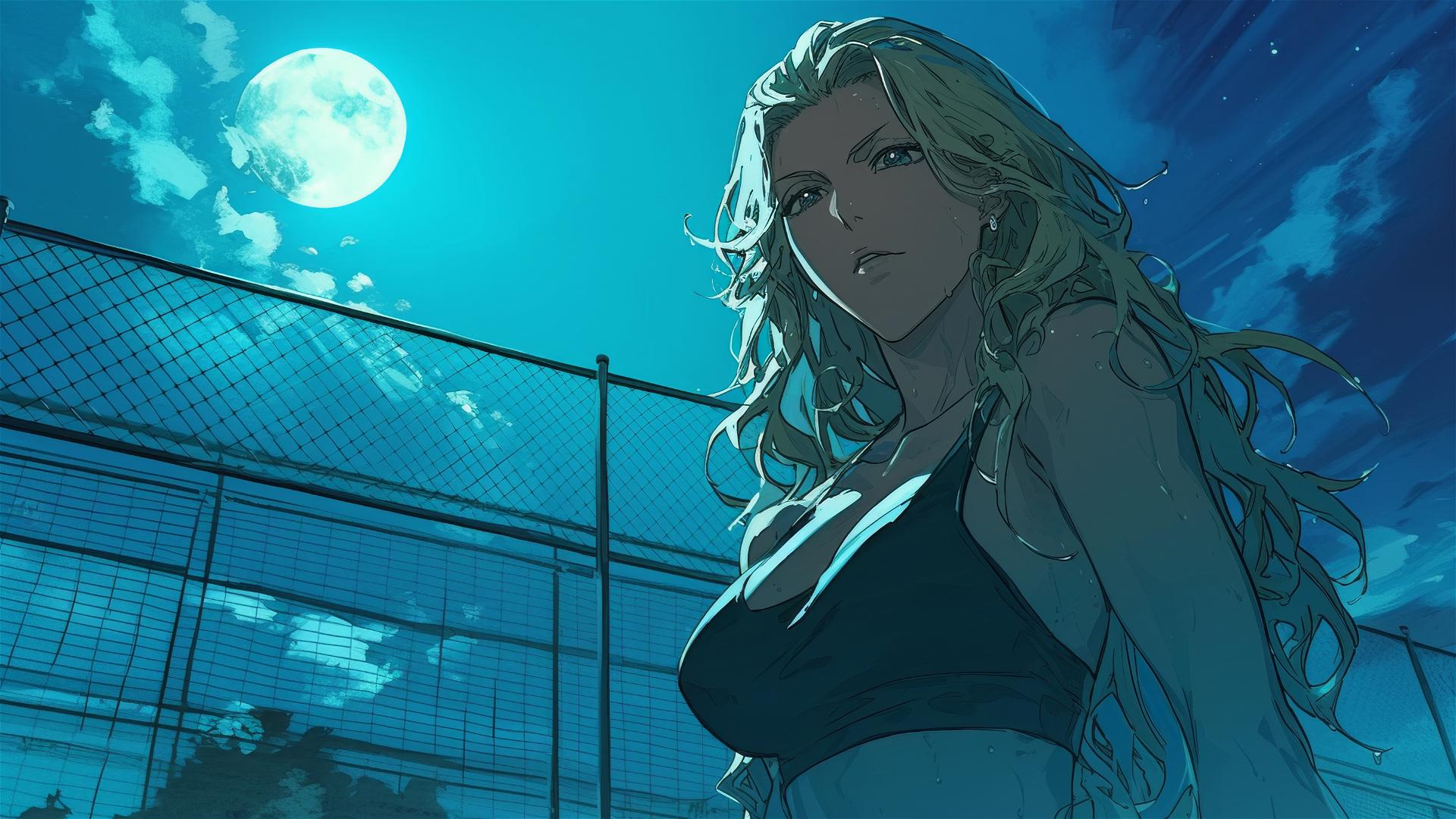 Rangiku Matsumoto from Bleach standing in a pool under moonlight