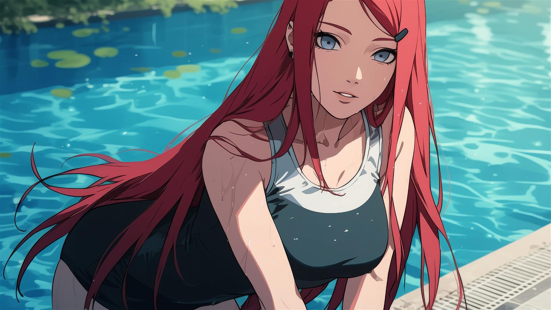 Kushina Uzumaki swimming under moonlight