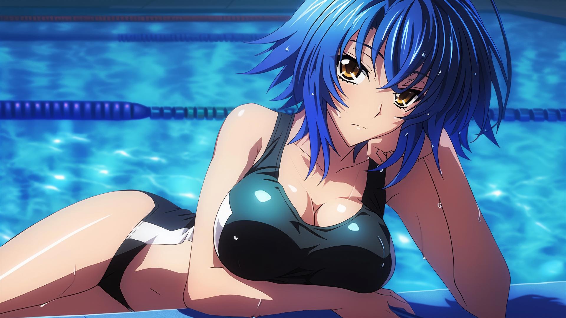 Xenovia from High School DxD swimming under moonlight