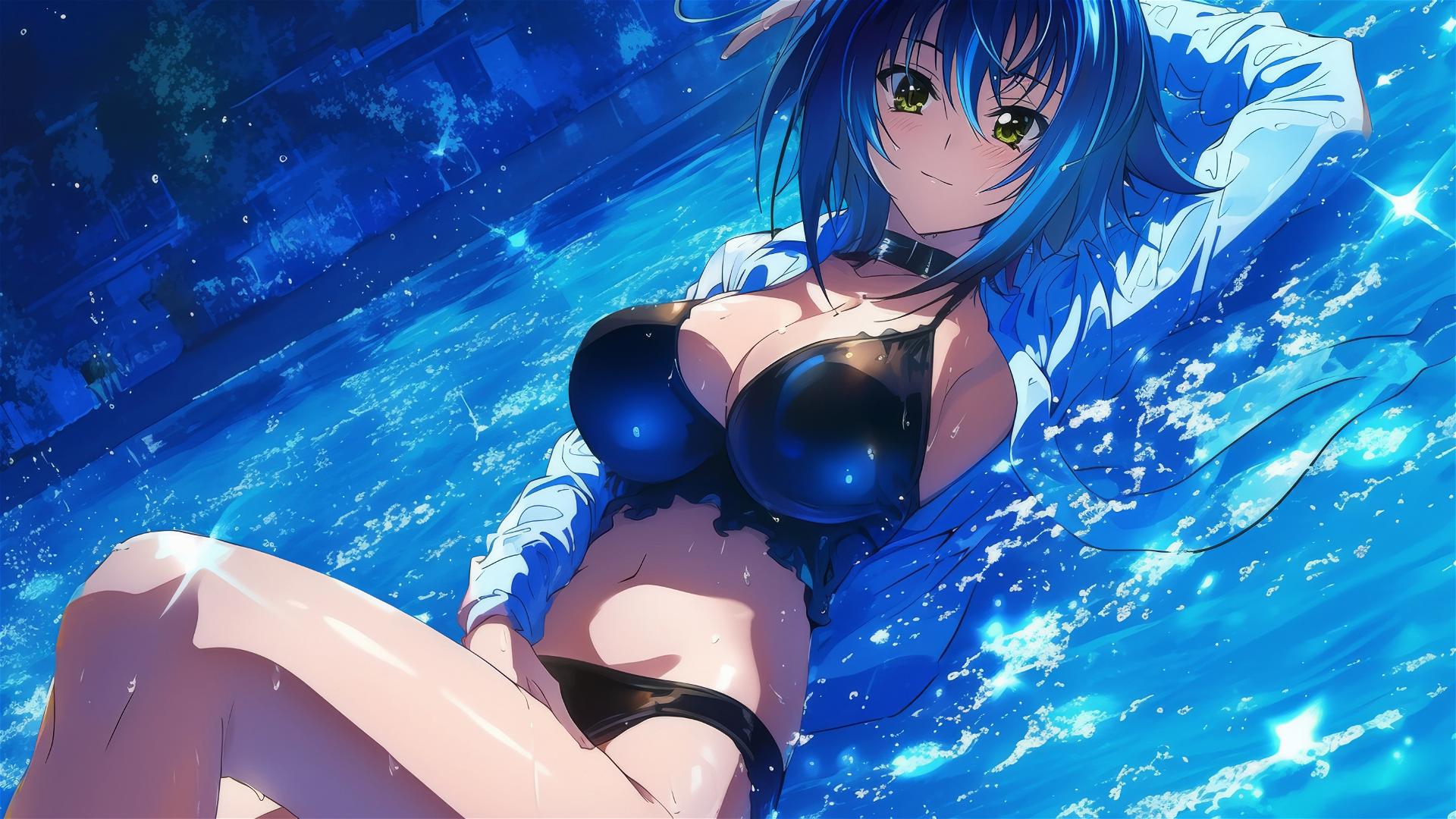 Xenovia from High School DxD swimming in moonlit pool