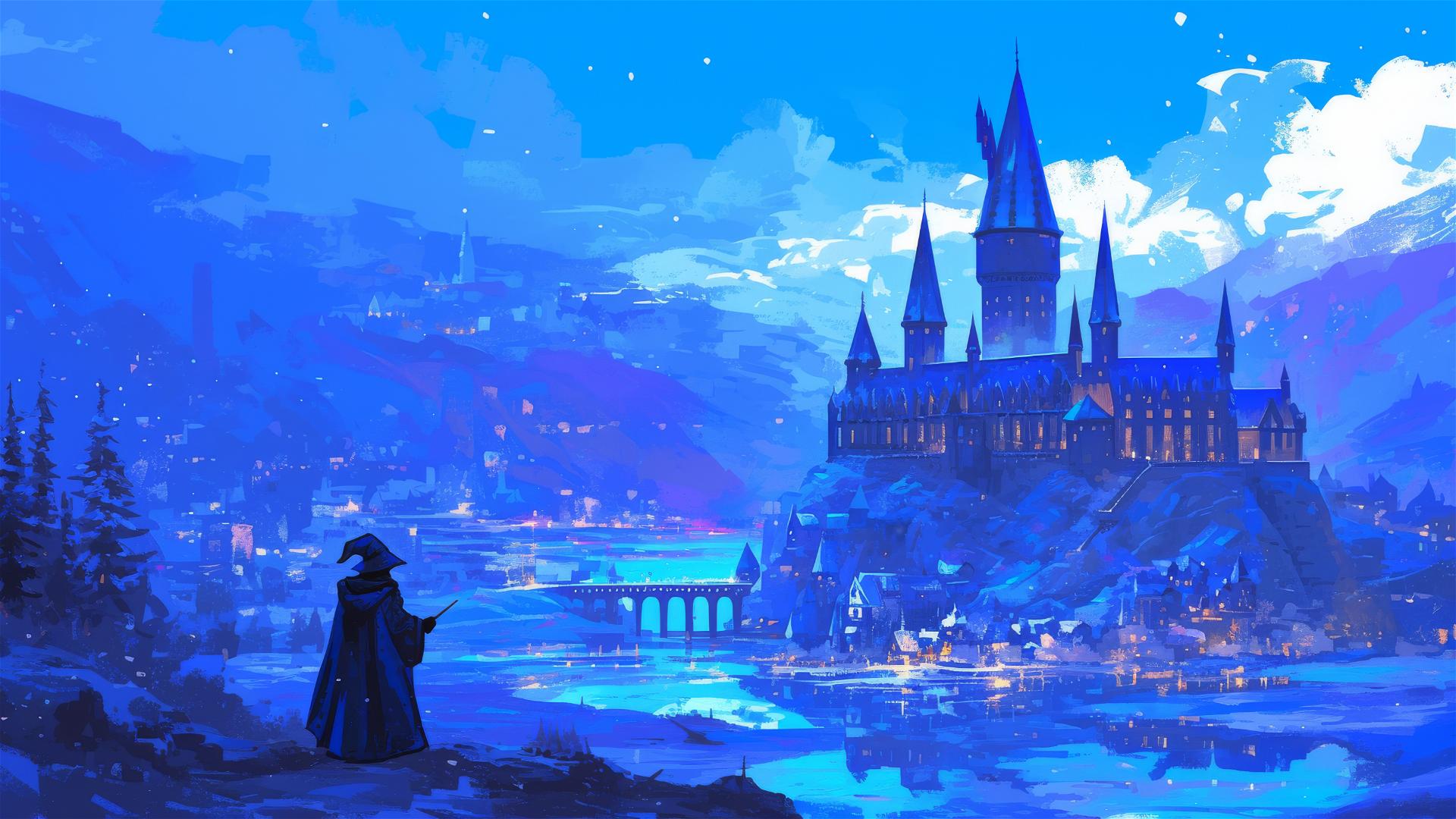 Artistic illustration of Hogwarts School from Harry Potter