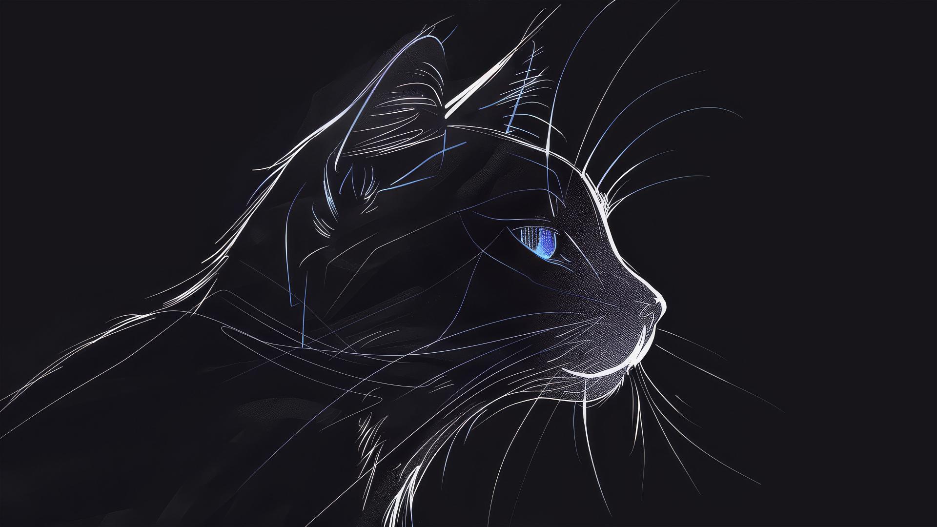 Elegant cat with white lines on black, sapphire blue eyes