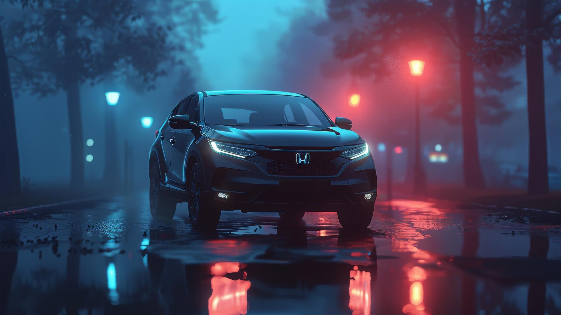 honda hr-v, Dim_Lighting, Gothic gloomy, 8k smooth, closeup view, foggy, Photorealistic