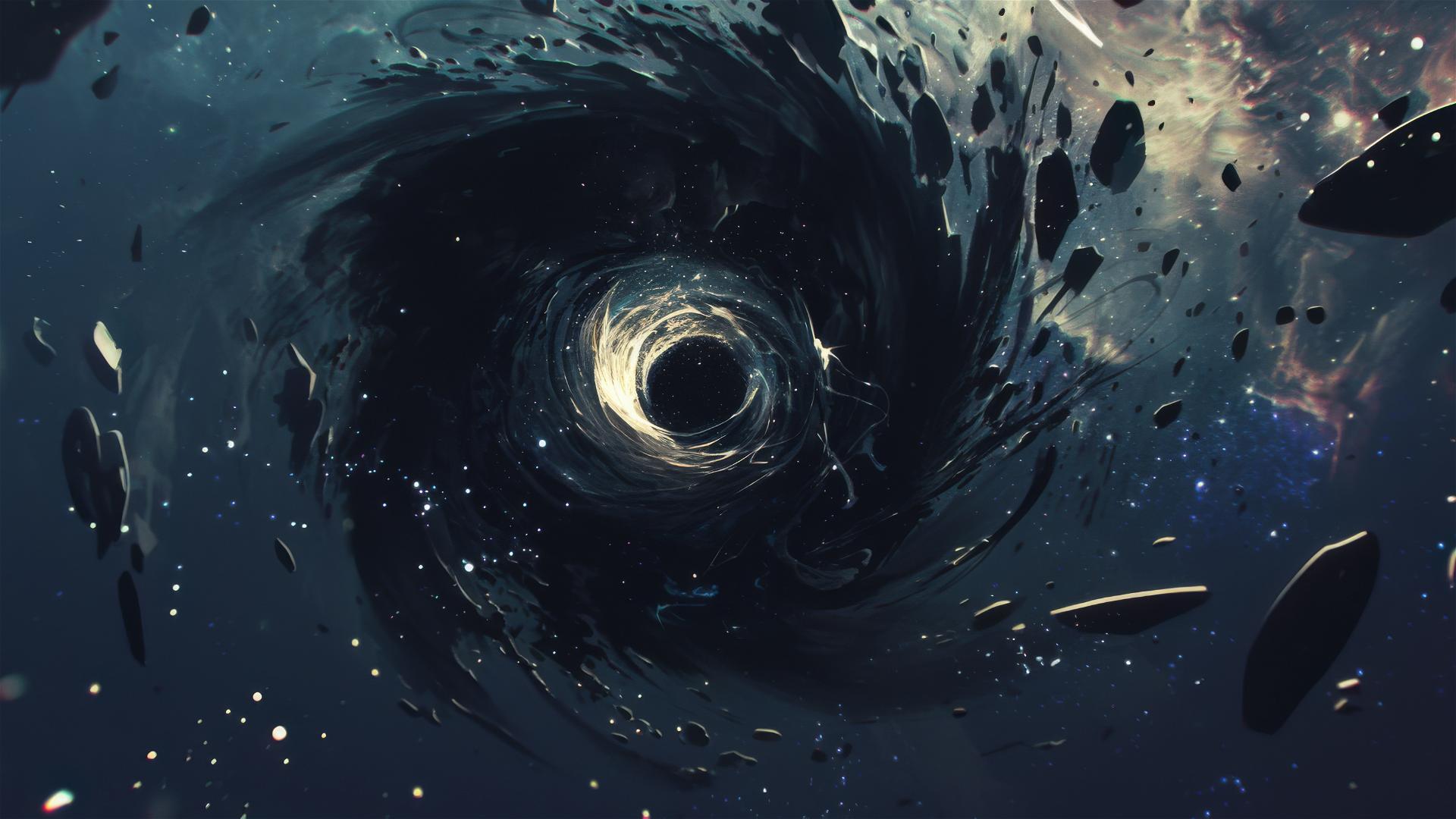 Aesthetic dark black hole center in deep space, surrounded by the absence of light