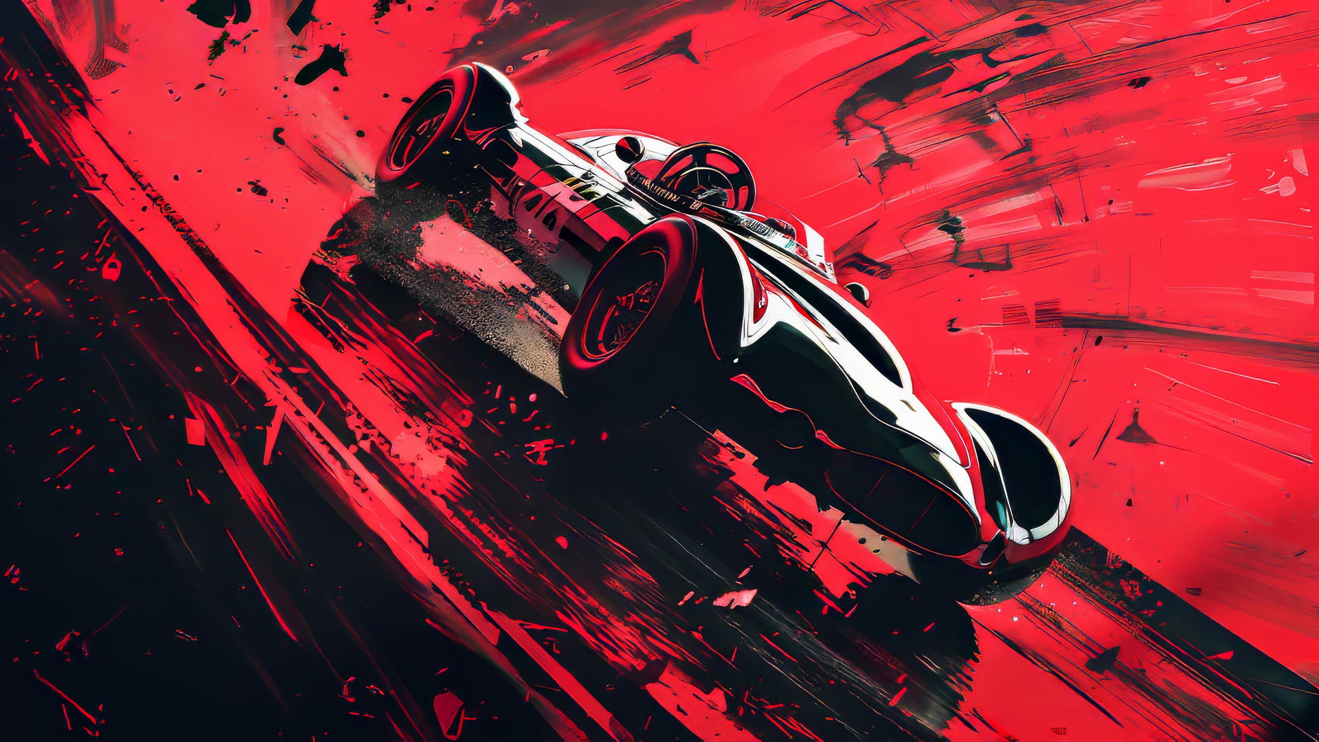 Butcher Billy-style racing concept art with hyper-realistic details in black and red