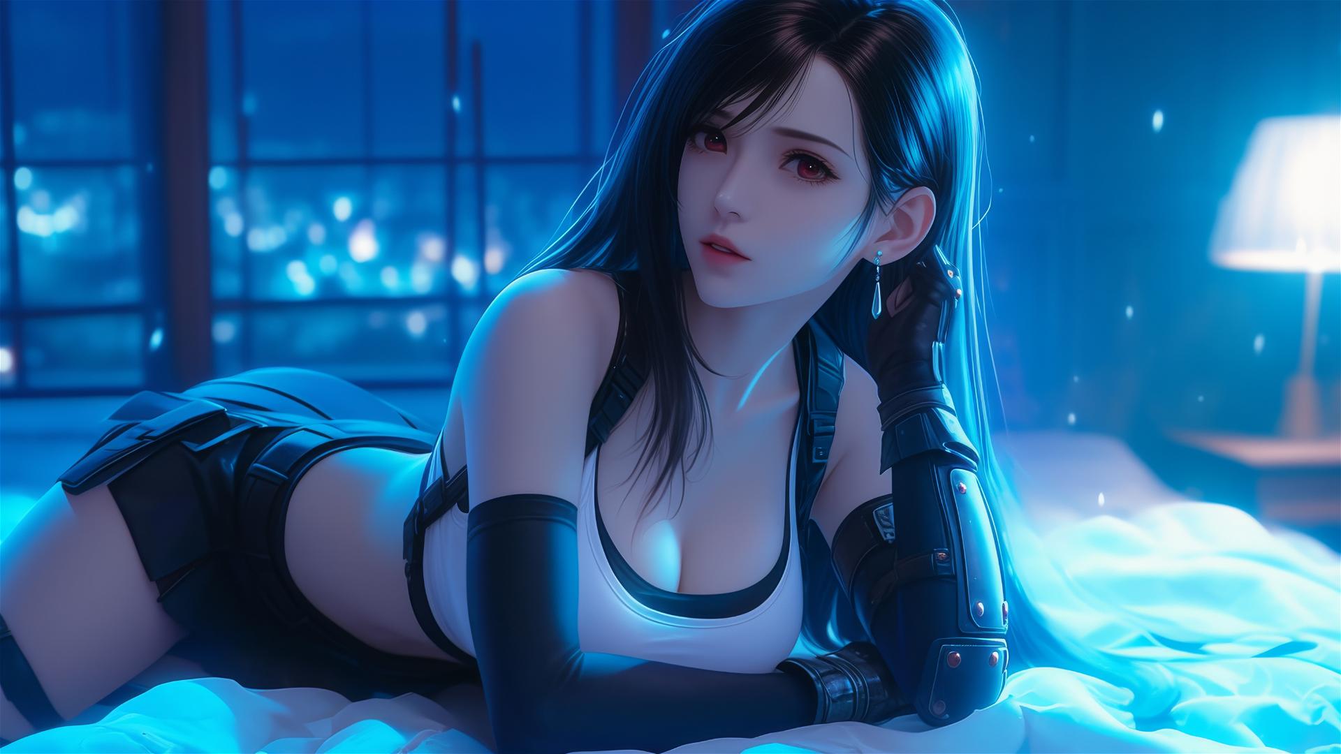 Tifa Lockhart resting in her room under moonlight