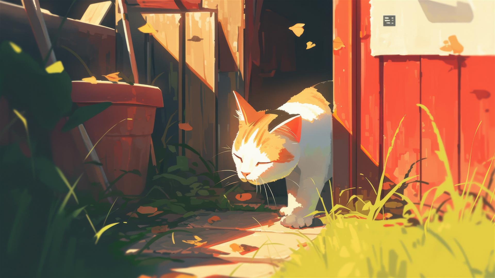 cute cat playing in the yard