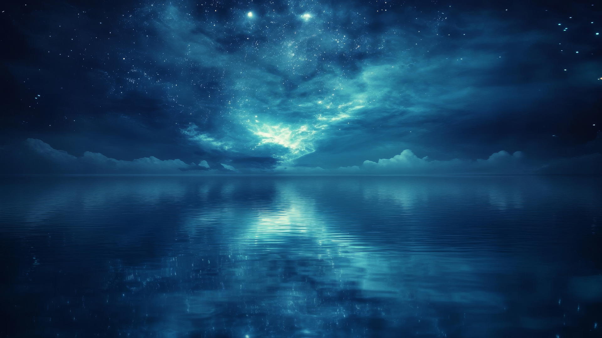 dark blue aesthetic wallpaper of galaxy reflection in water