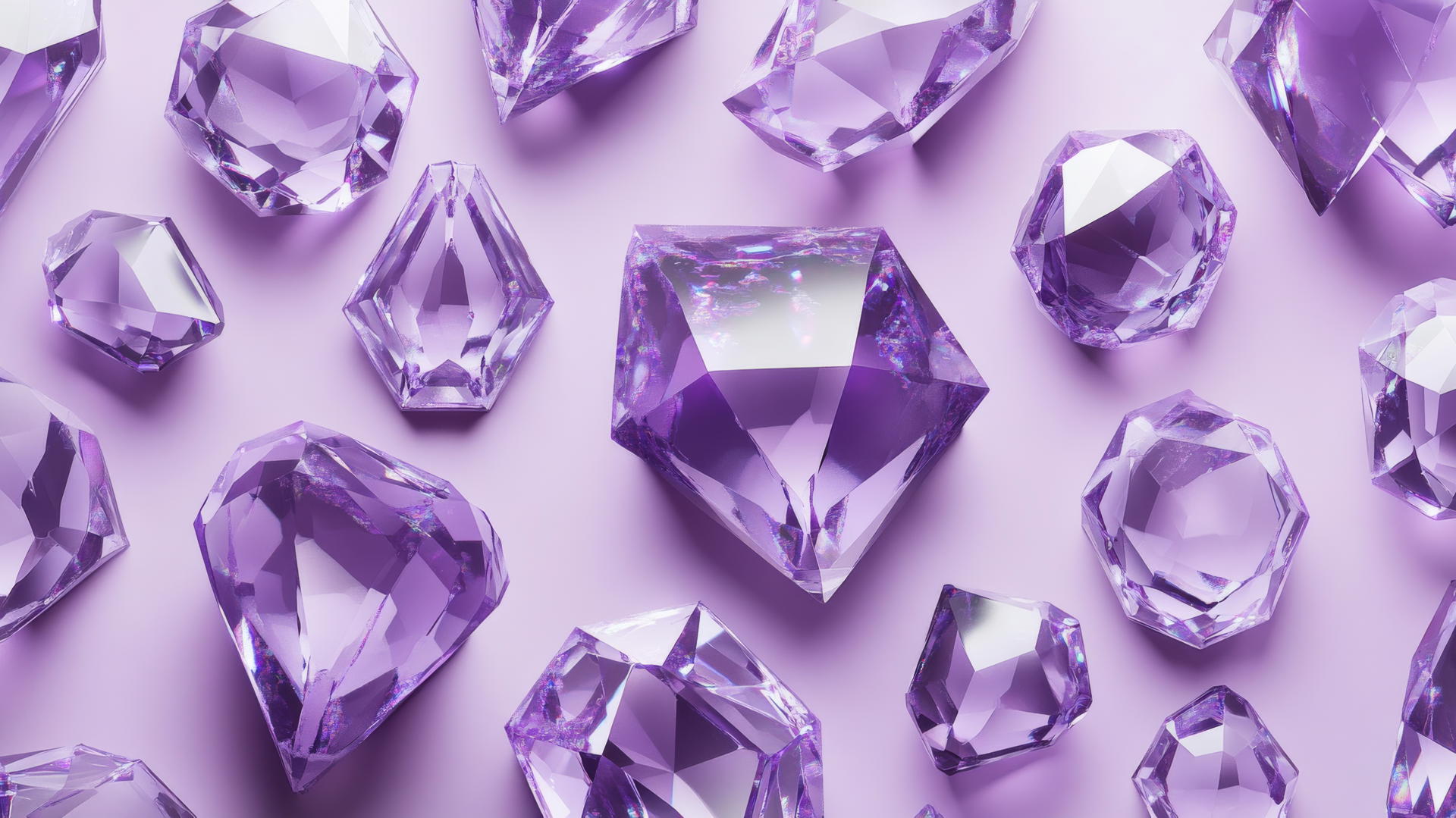 Preppy purple wallpaper with faceted purple gemstones on lavender background
