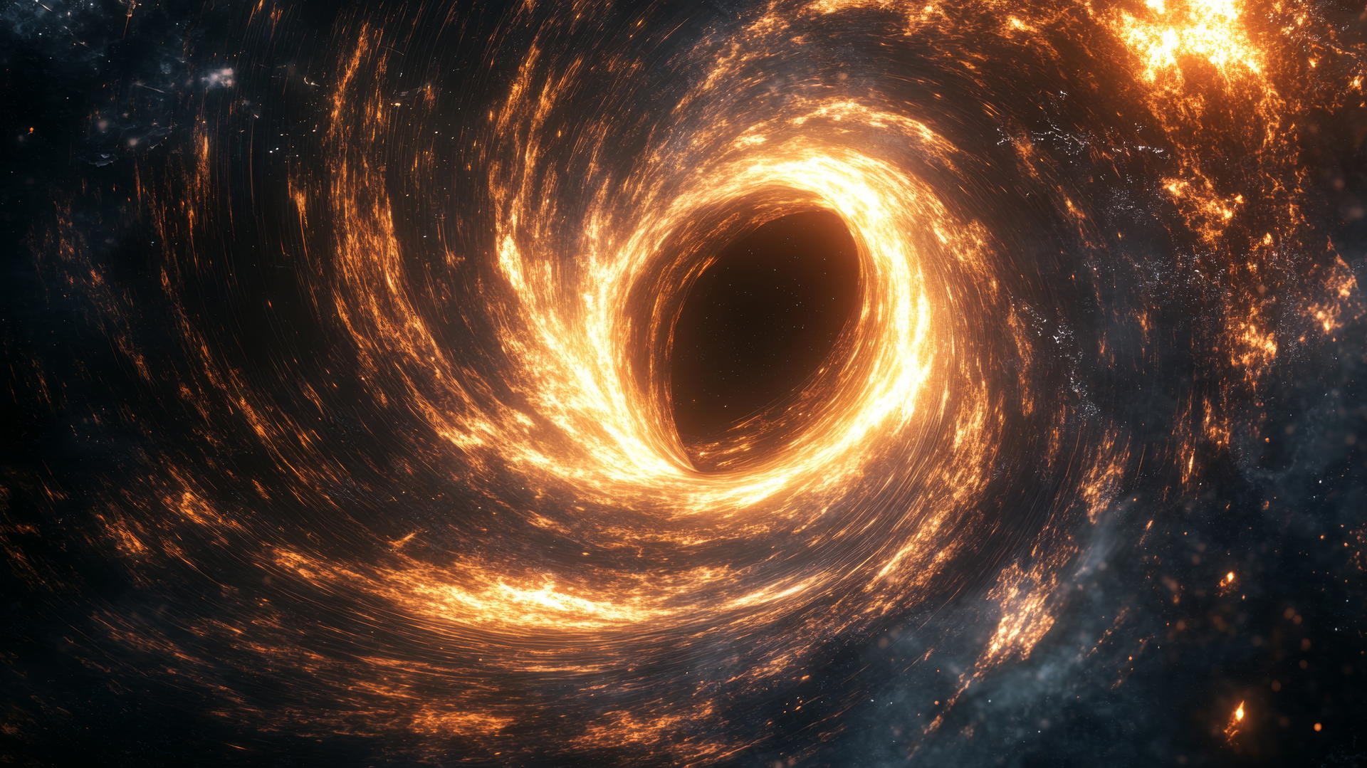 black hole wallpaper with glowing accretion disk and swirling gases