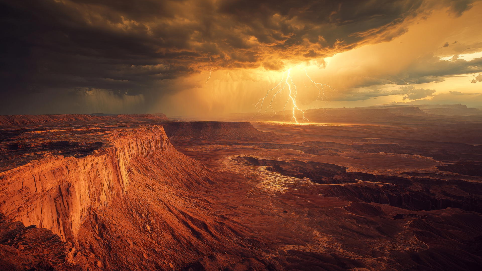 beautiful nature wallpaper 4k featuring a thunderstorm over a vast desert landscape with lightning.