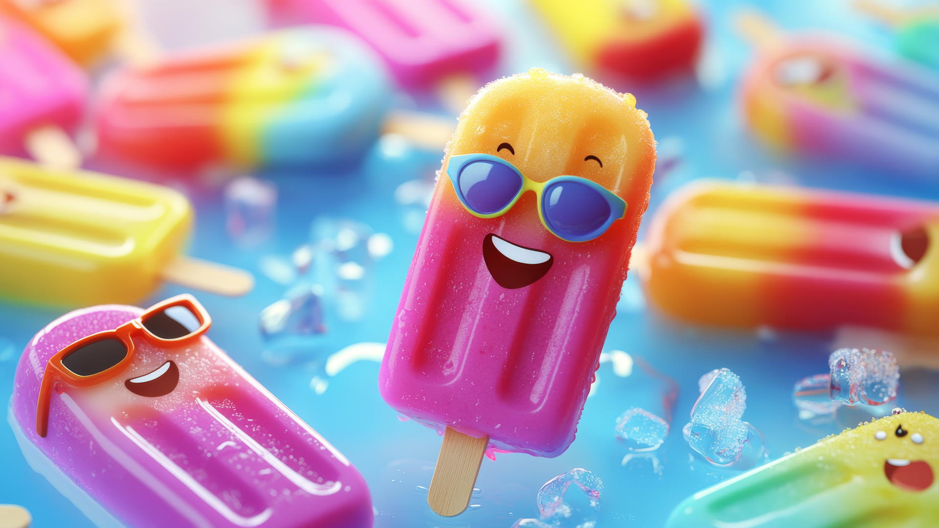 cute summer wallpaper featuring cartoon popsicles with smiling faces and sunglasses