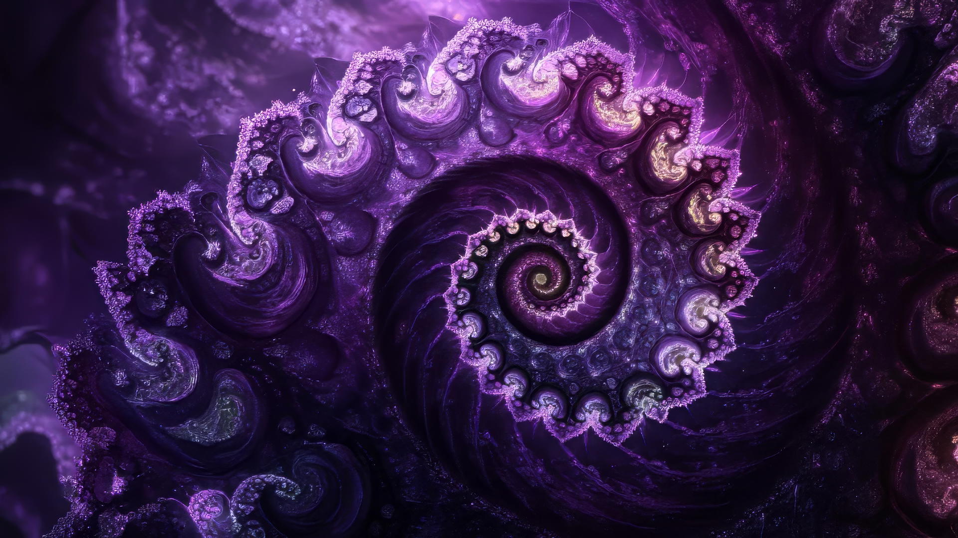 dark purple wallpaper with abstract fractal spirals and swirls