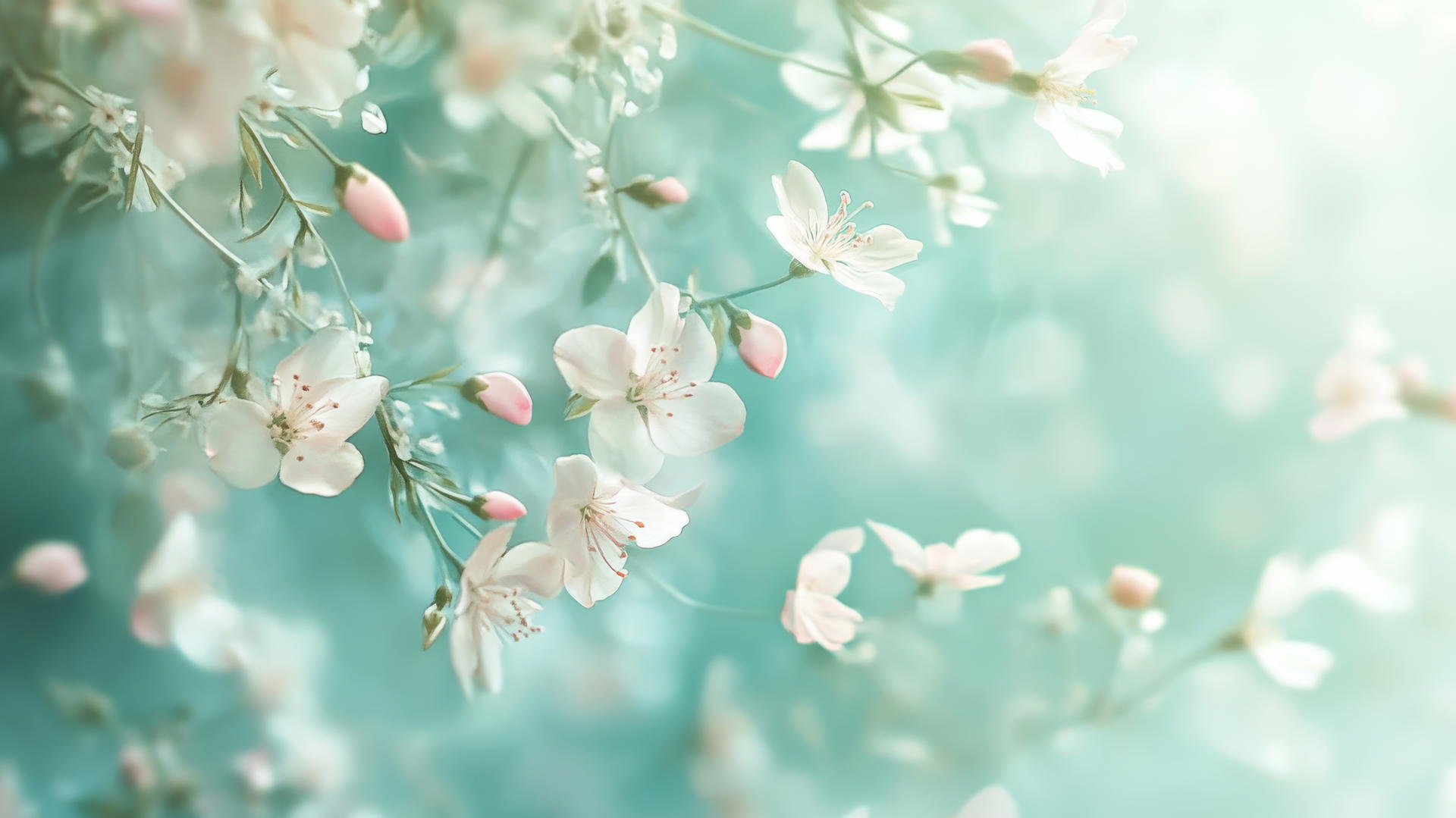 spring wallpaper with flower petals floating on a gentle breeze