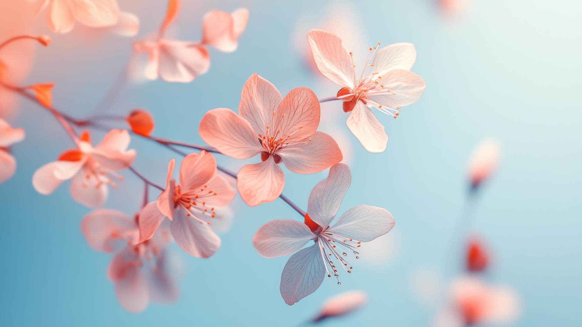 spring wallpaper with delicate pastel petals on gradient background