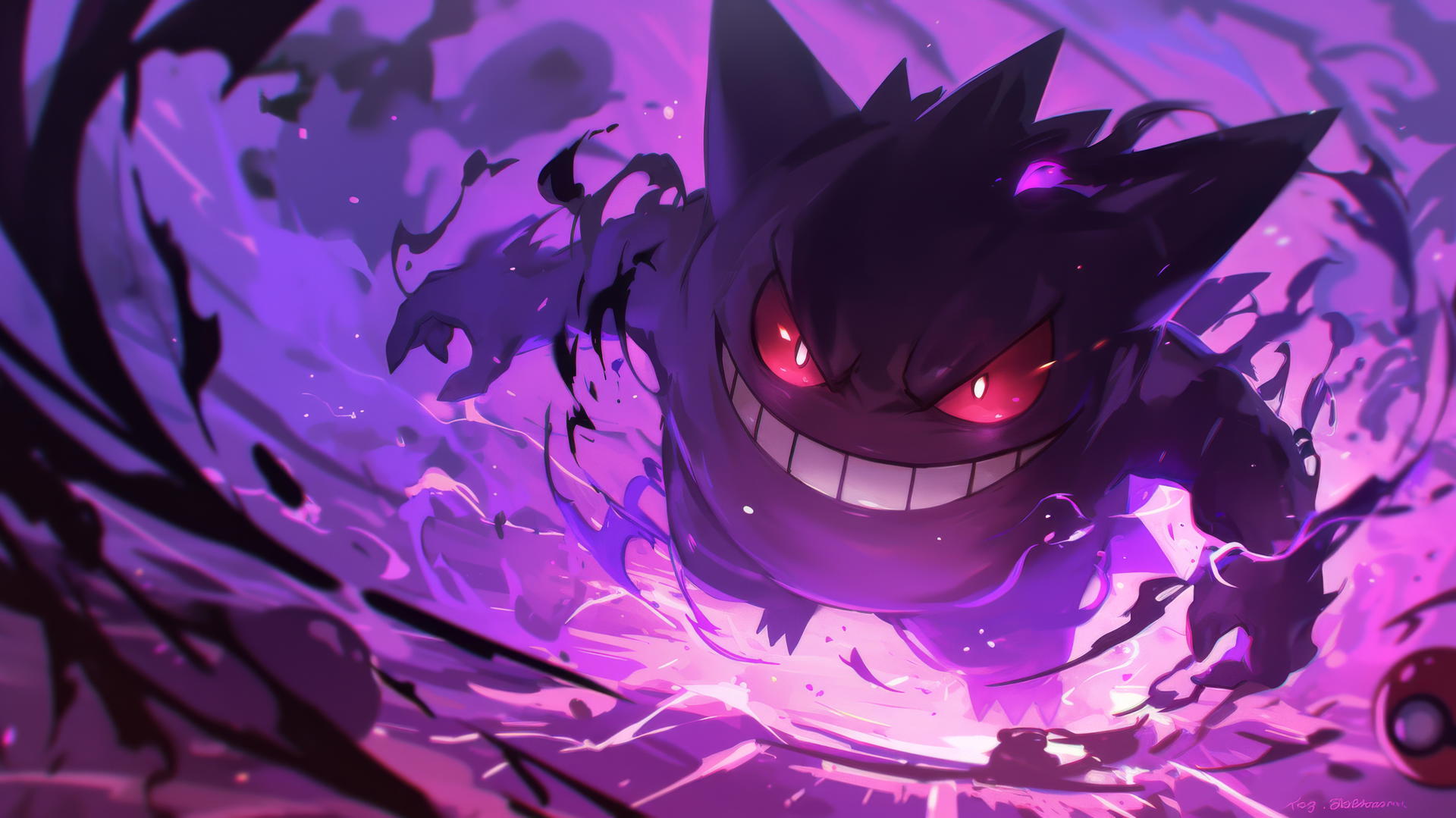 Gengar Pokemon emerging from a swirling portal of dark energy