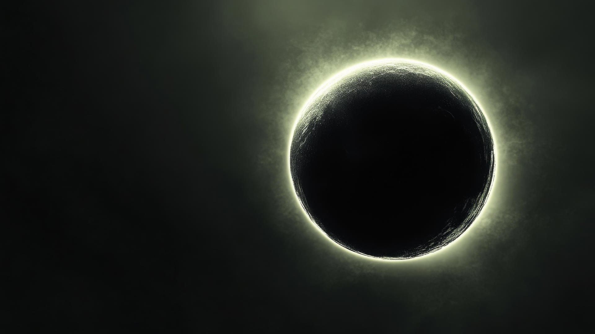 Glowing black sphere in dark space with soft reflected light