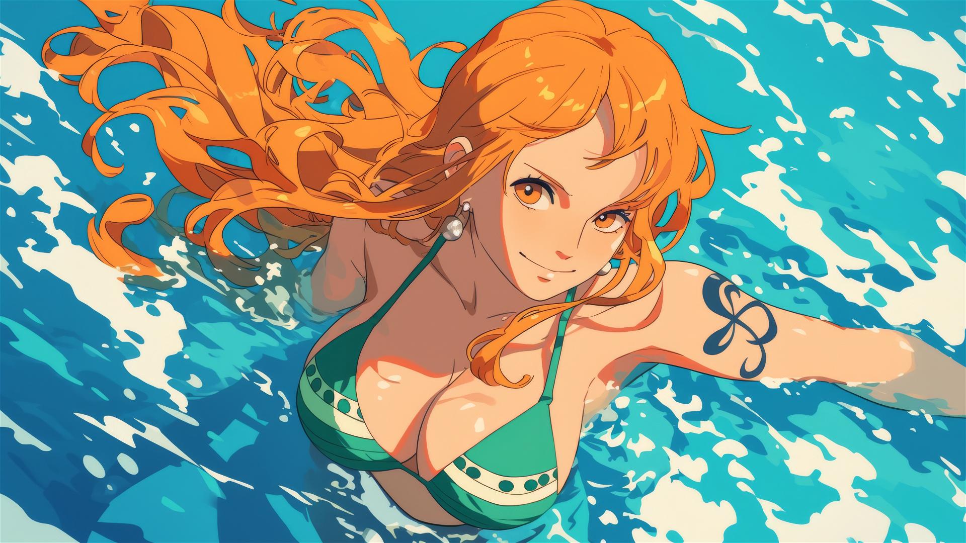 Aerial view capturing Nami from One Piece.