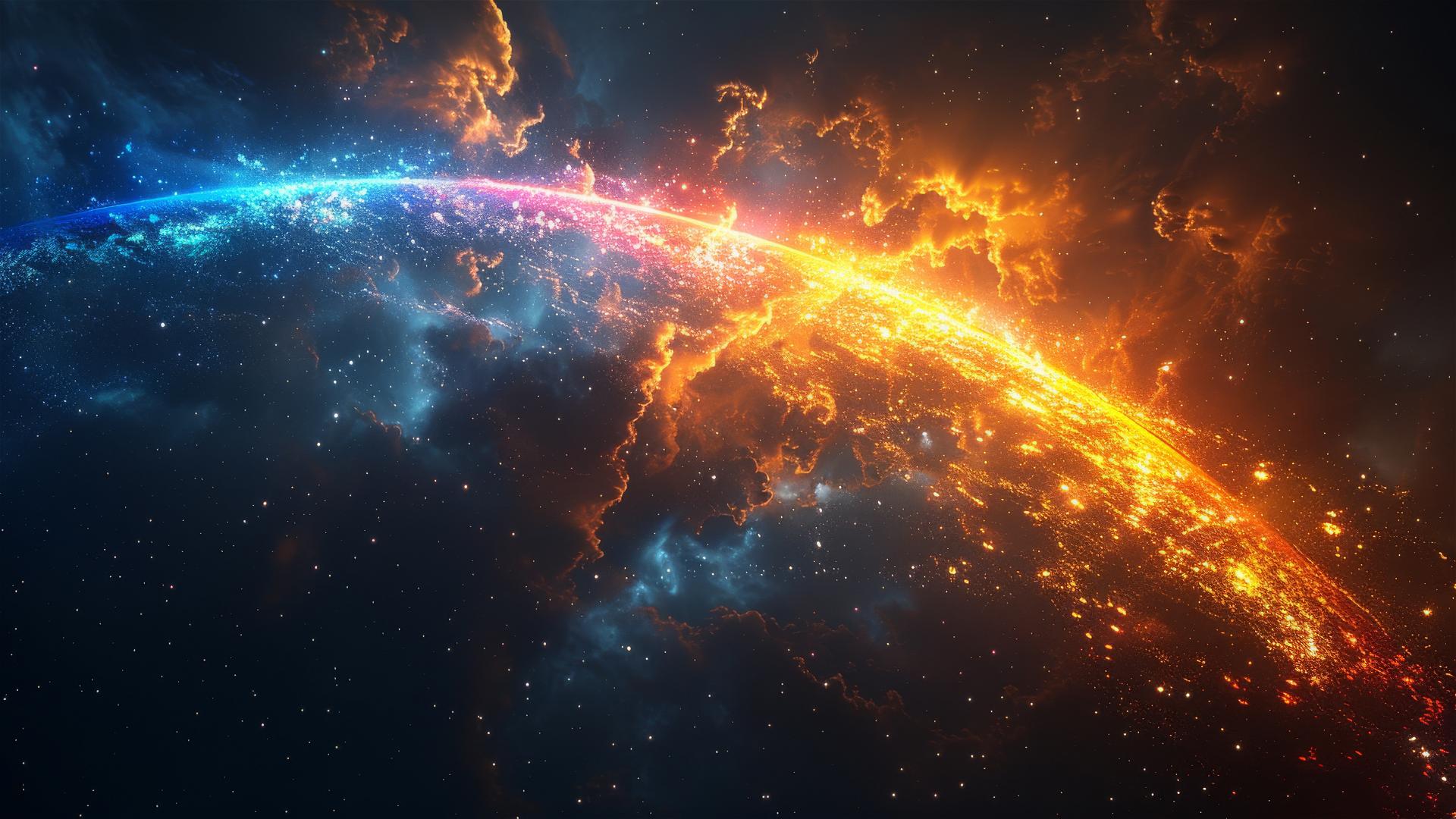 Realistic blue rainbow spanning across black background