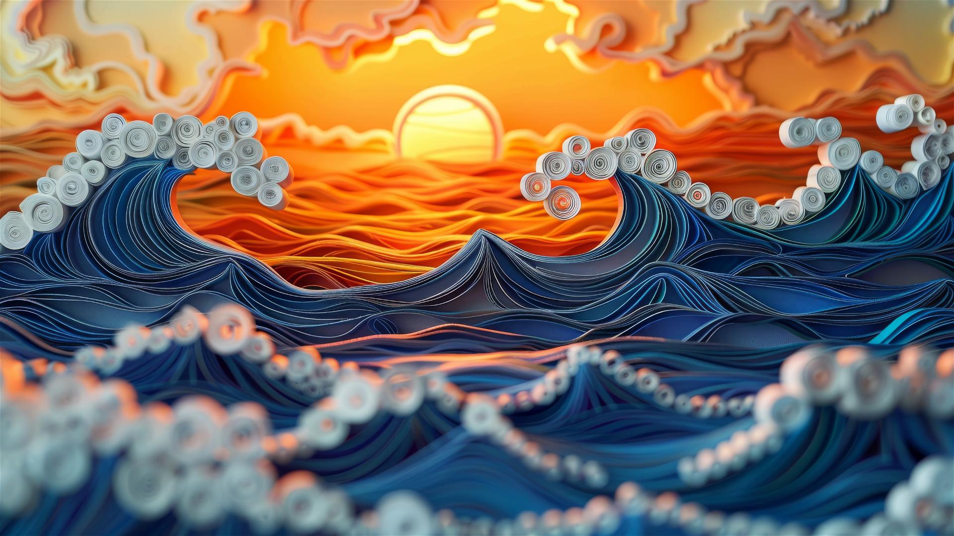 Paper quilling art of a sea sunset