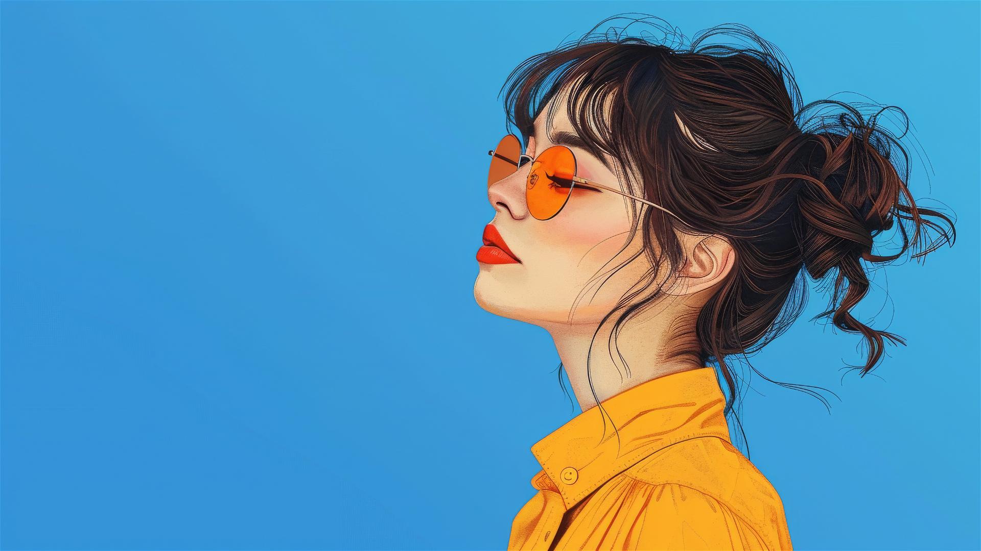 Fashion girl in exaggerated pose, sapphire vs Klein blue background.