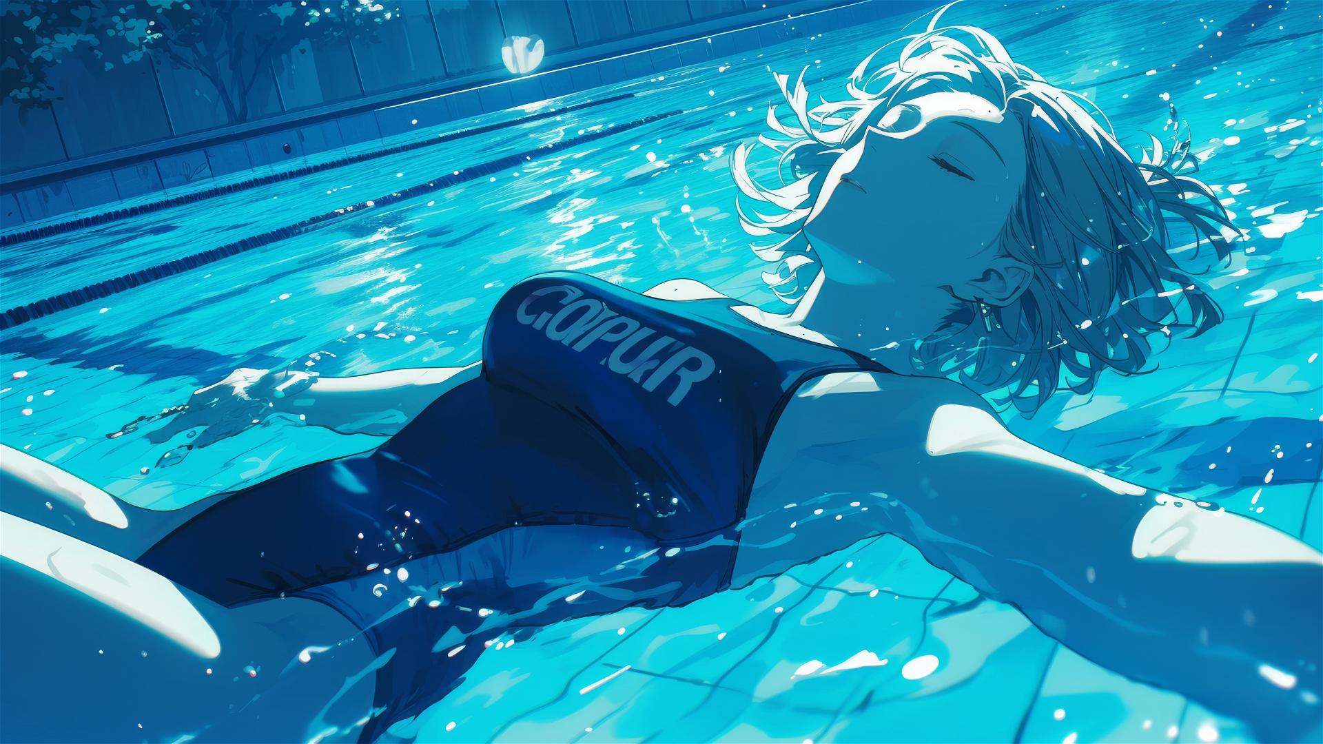 Nobara Kugisaki from Jujutsu Kaisen swimming under moonlight