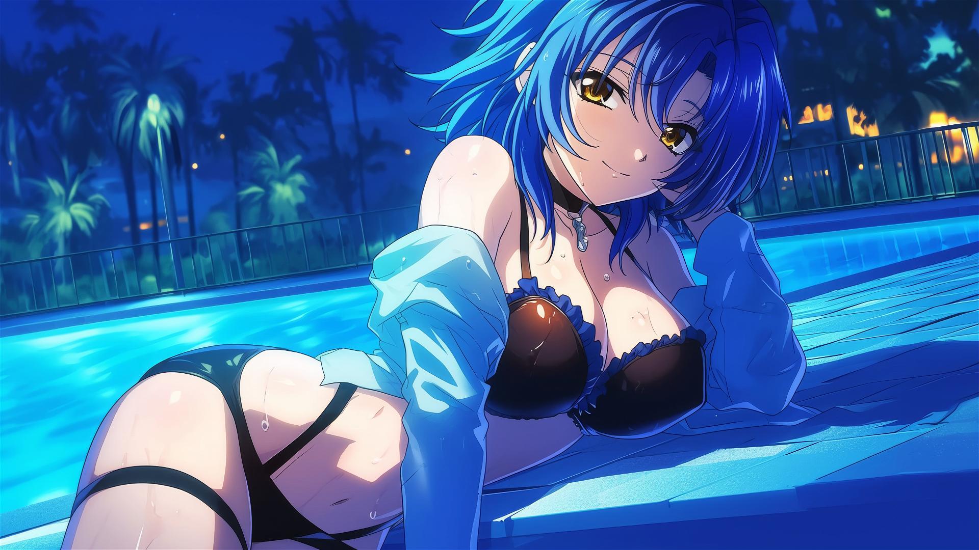 Xenovia from High School DxD swimming under moonlight