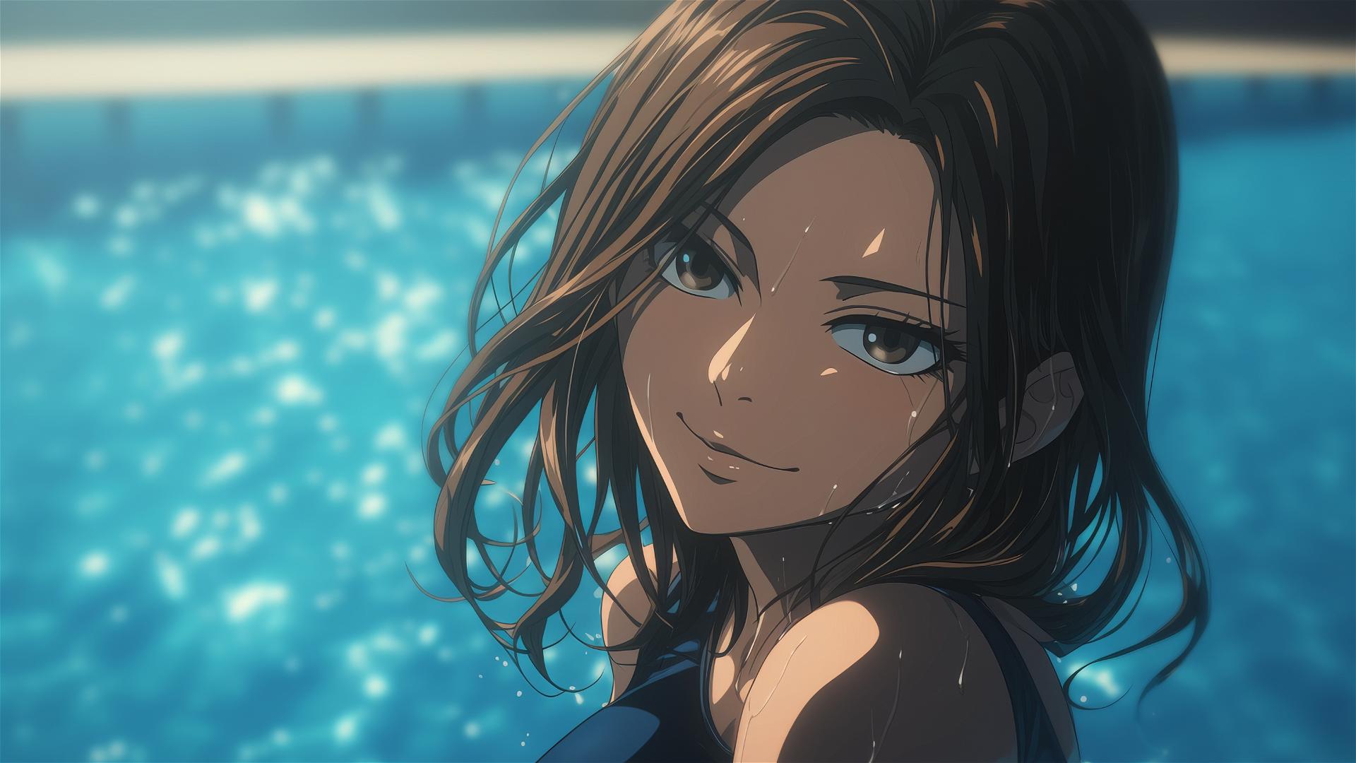 Cana Alberona from Fairy Tail swimming under moonlight