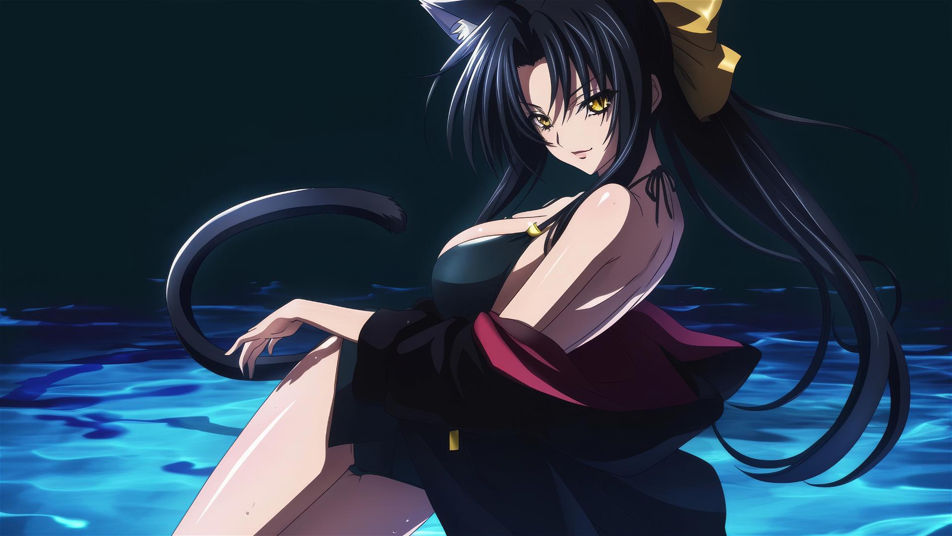 Kuroka from High School DxD, luxurious swim, moonlit glow