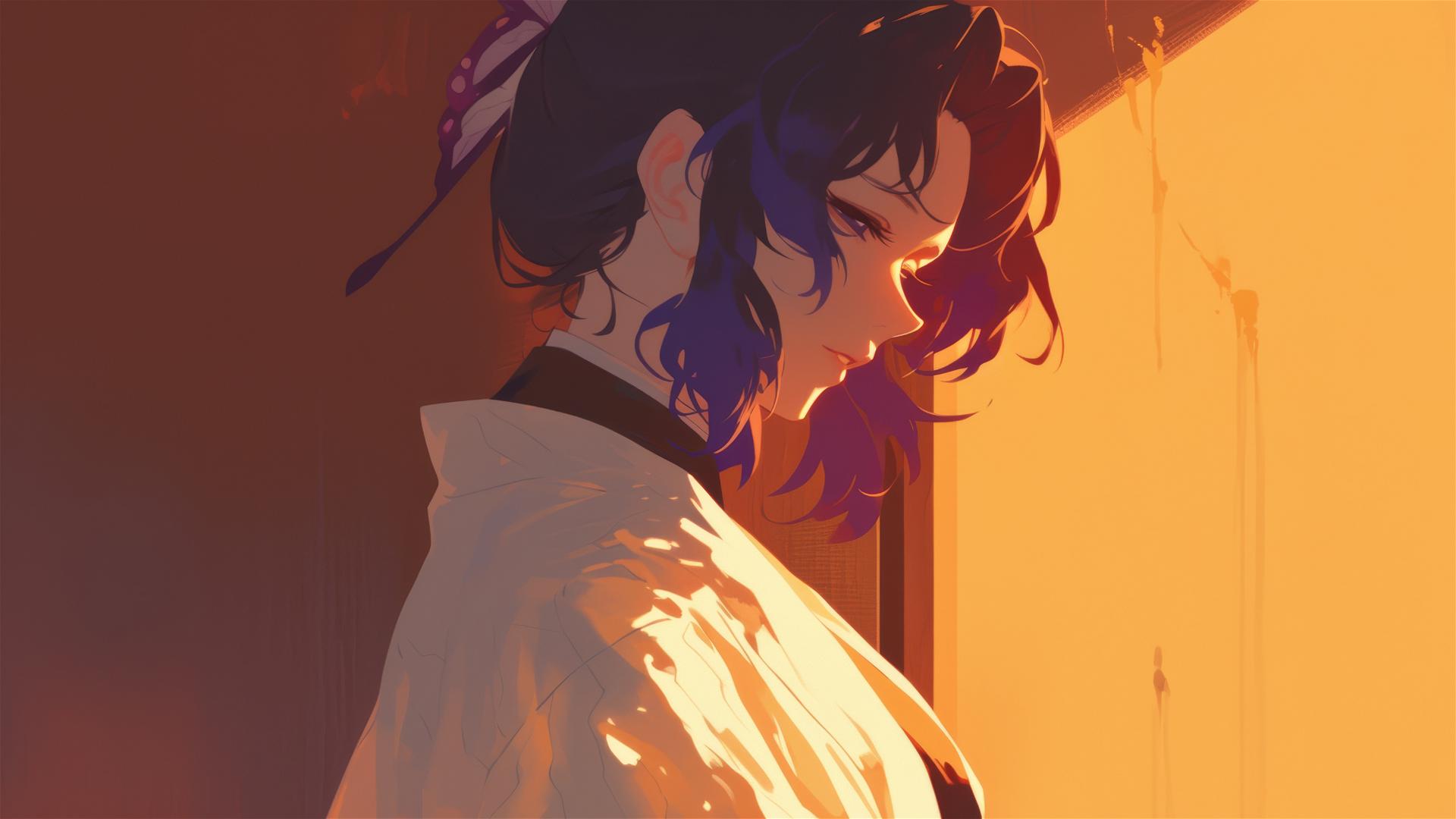 Shinobu Kocho in a white shirt at sunrise in an apartment