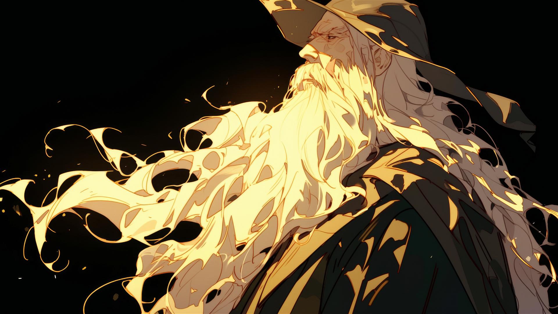 Isolated illustration of Dumbledore with dark background in warm spotlight
