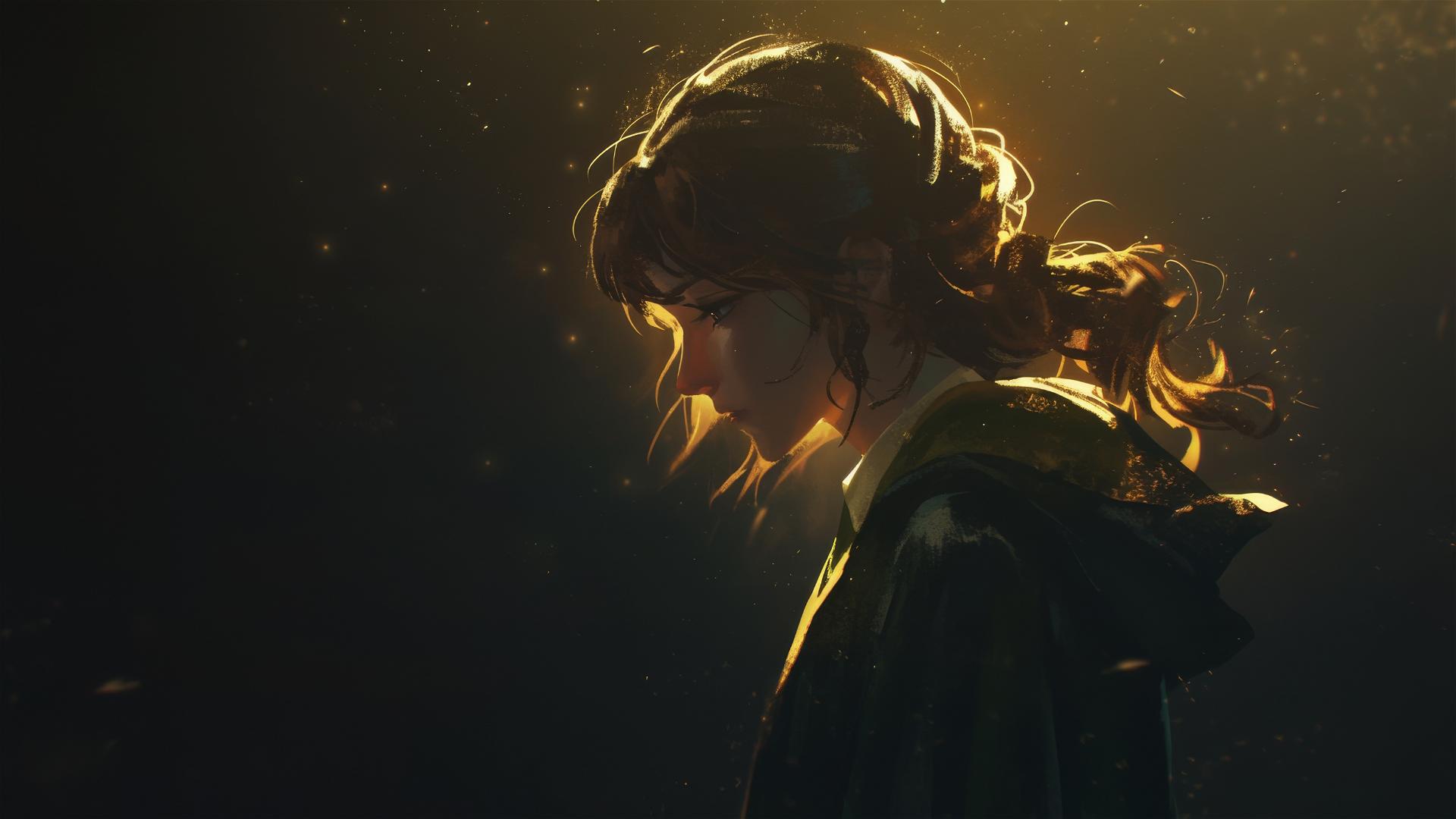 Artistic shot of Hogwarts witch with dark background and spotlight