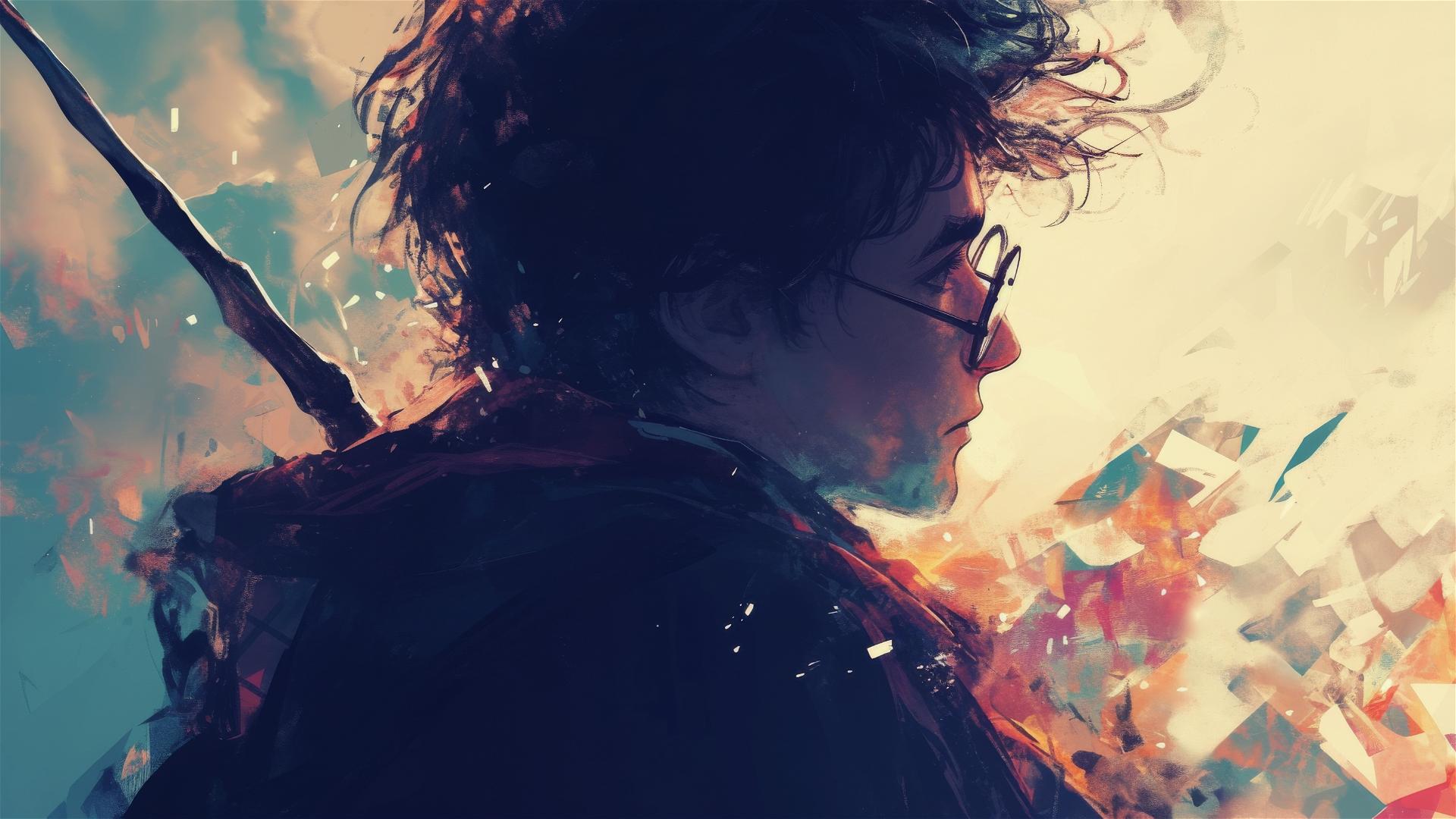 Harry Potter in spotlight against dark backdrop