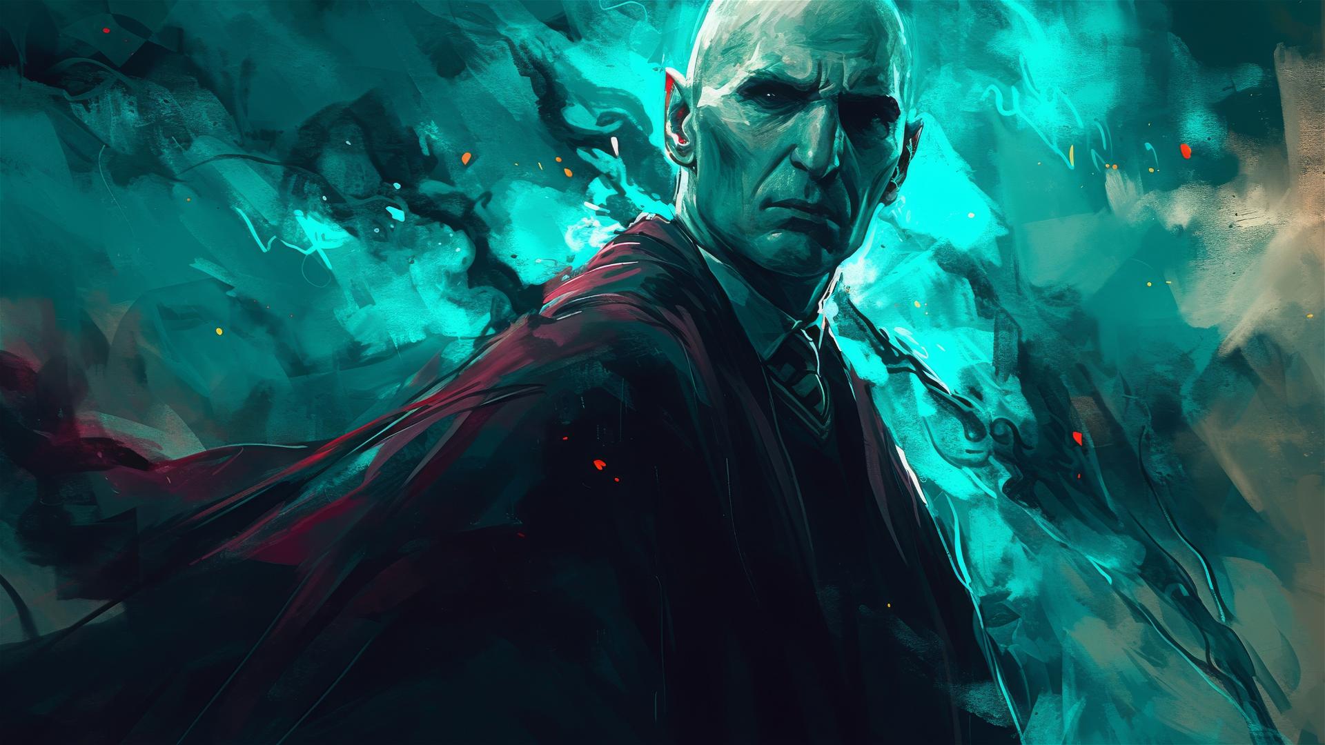 Artistic isolated drawing of Lord Voldemort with spotlight effect on dark background