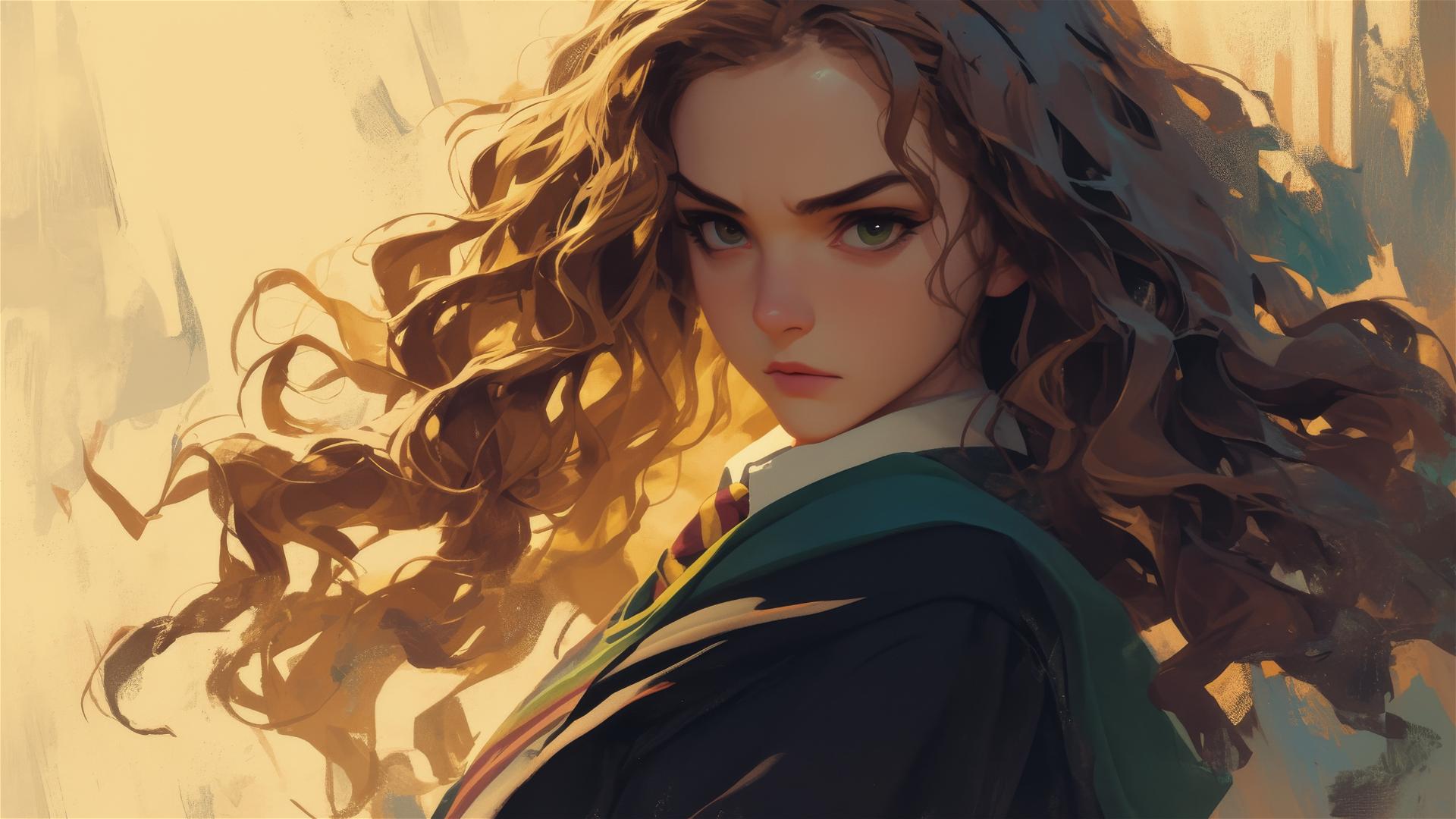 Isolated Hermione Granger illustration with dark background and spotlight