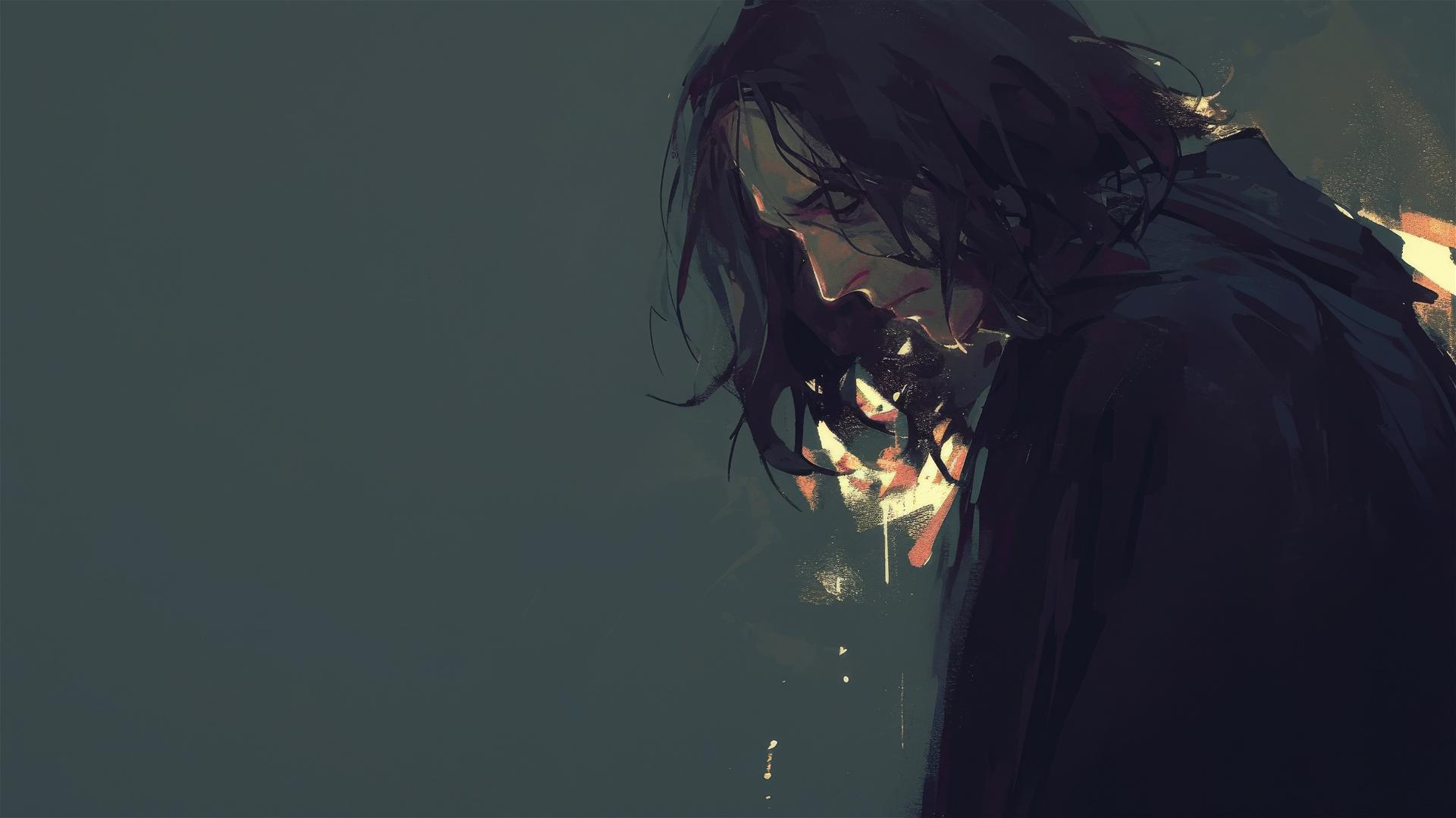 Severus Snape illustration with dark background and spotlight