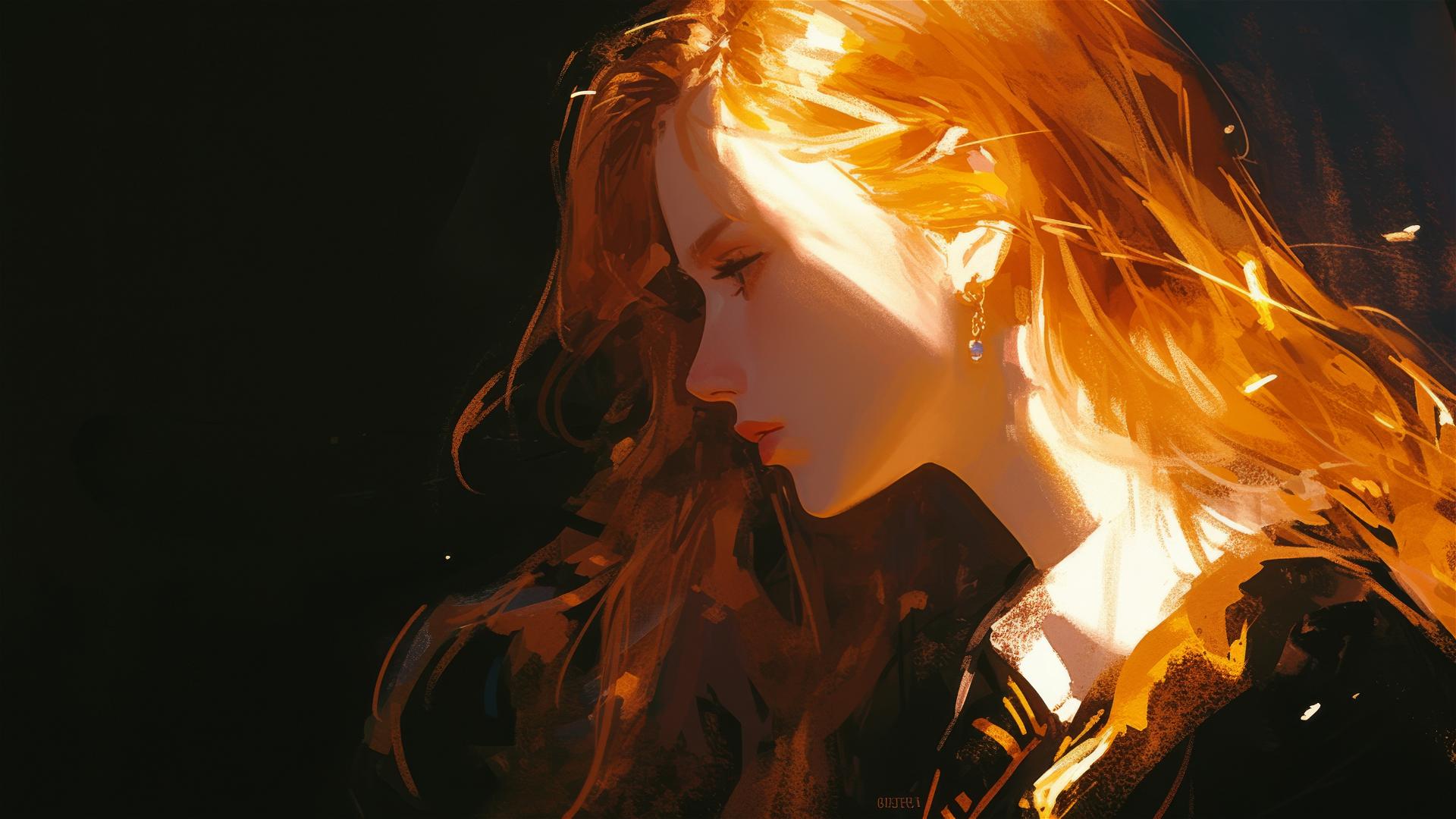 Ginny Weasley illustration with a dark background and spotlight effect