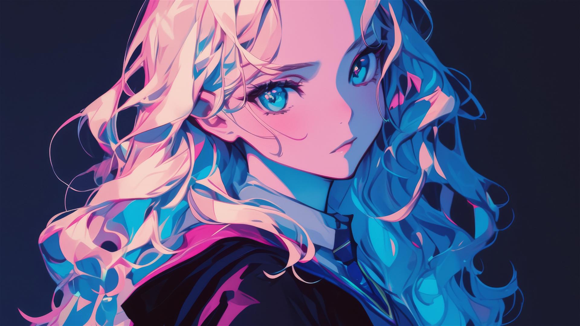 Artistic illustration of Luna Lovegood with a dark background and spotlight effect